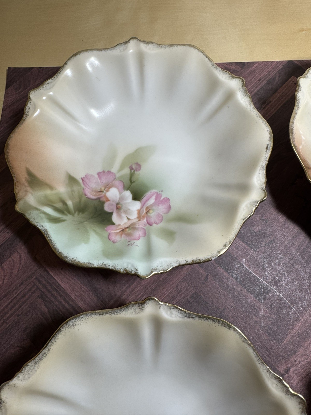 RS Prussia Floral Berry Bowls Set 4 PCS Scalloped Hand Painted