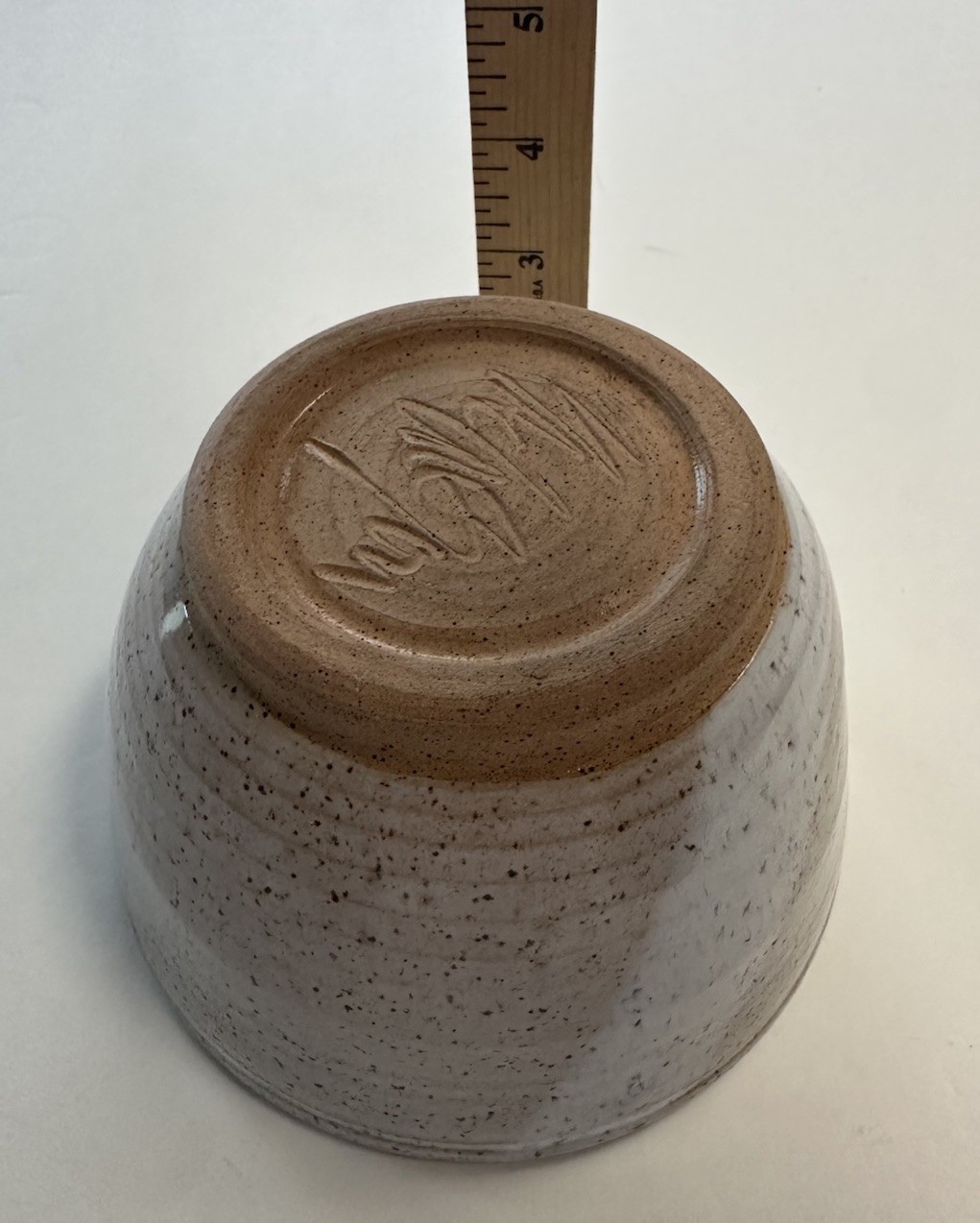 Signed Studio Pottery Stoneware Bowl Speckled Beige Handmade 5.5”