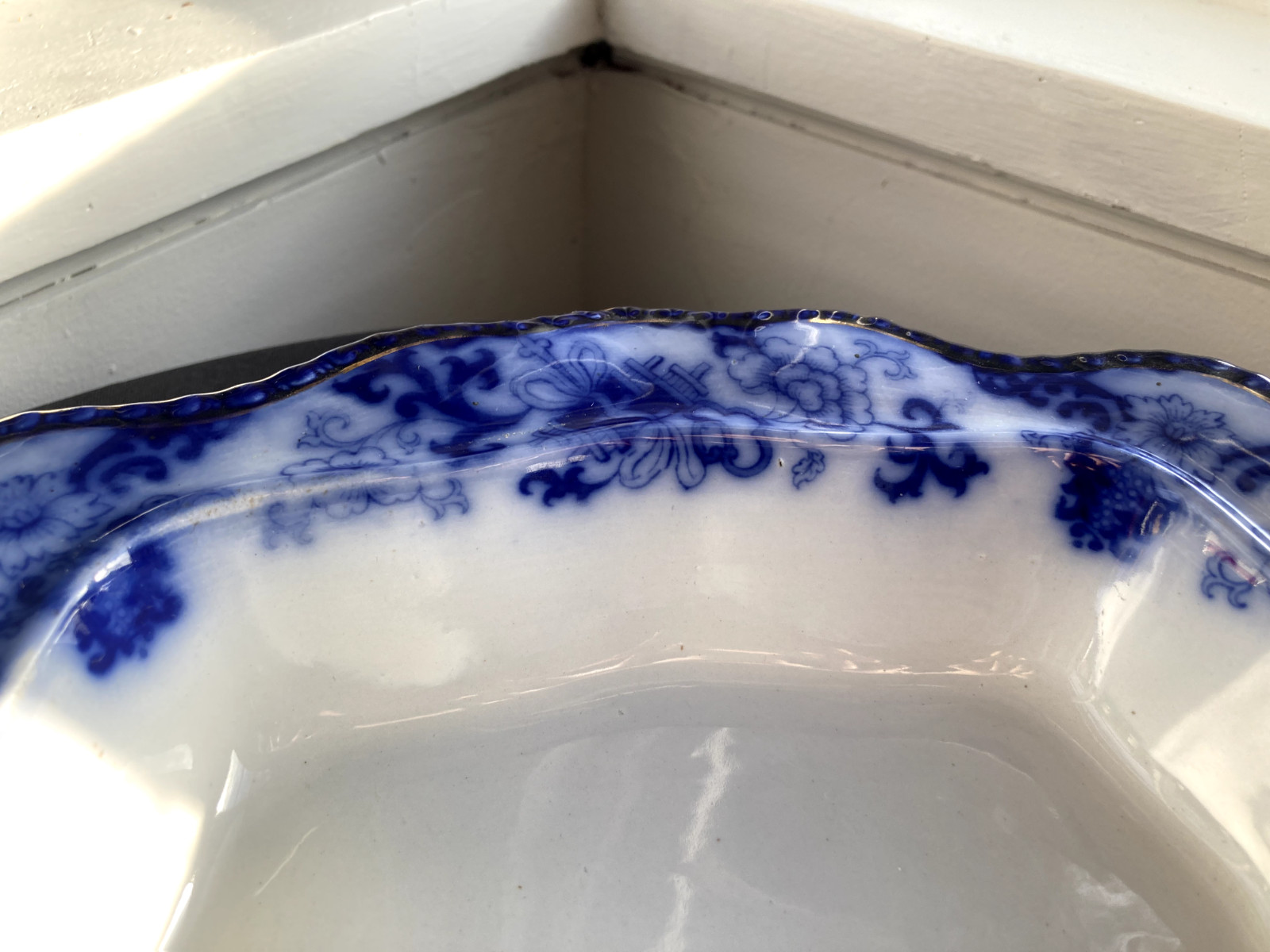 Antique Royal Doulton Flow Blue Oval Covered Vegetable Nankin Porcelain England