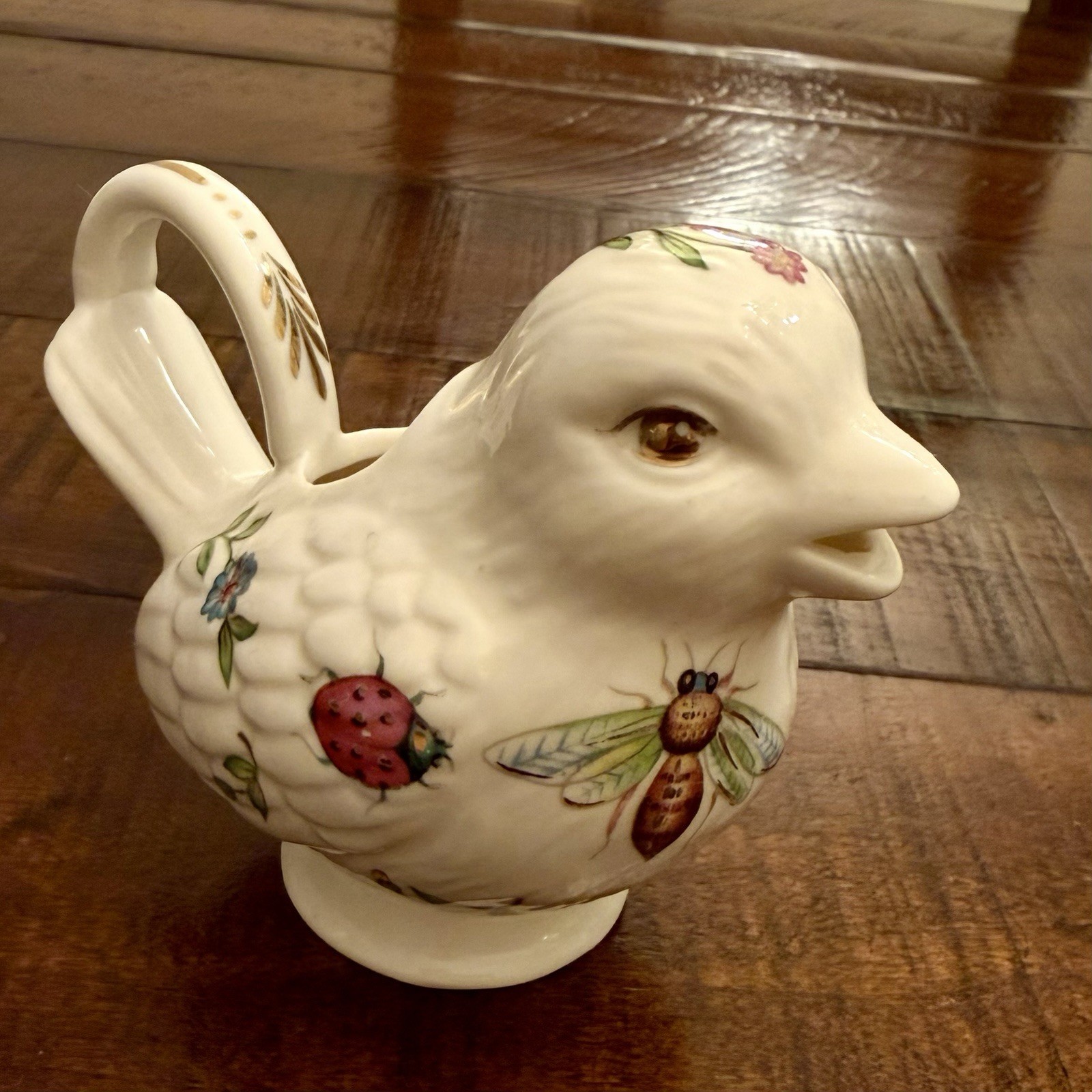 2006 Peppertree Tabletops Bird Shaped Creamer Gold Accents Bees Flowers