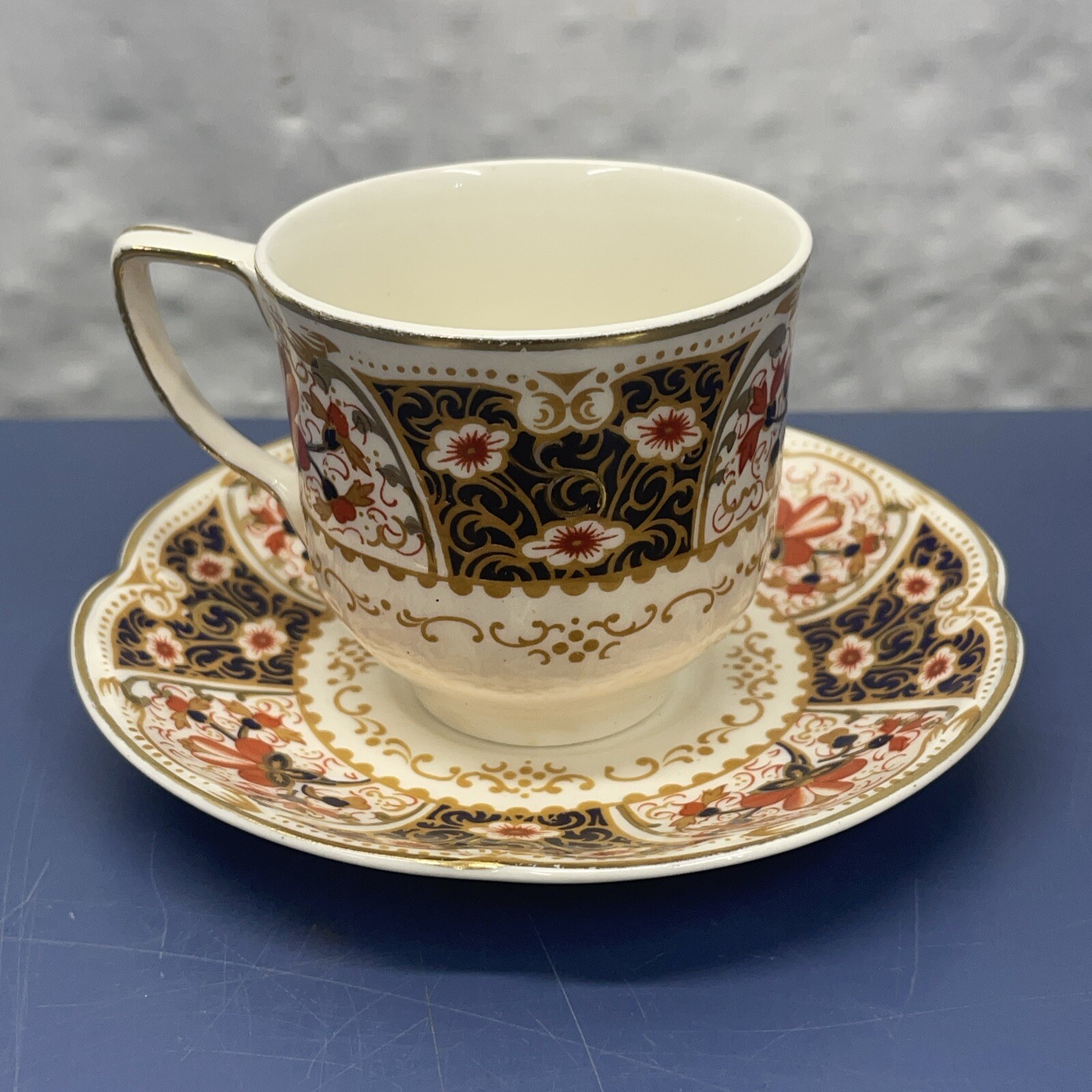 Rare Rutland Johnson Bros Demitasse Cup & Saucer Cobalt Blue Rust / Gold Floral