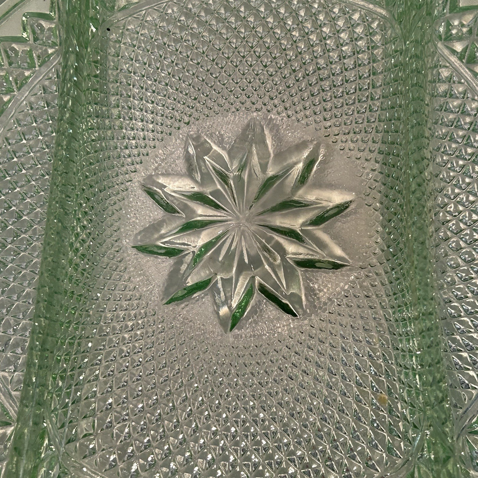 Green Indiana Glass Tiara Divided Relish Serving Plate Platter 12″ Saw Tooth Vtg