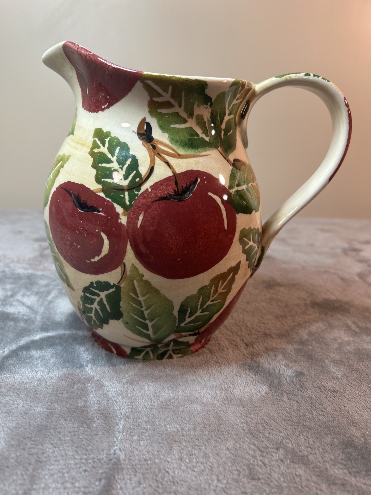 La Ceramica VBC Hand Painted Pitcher Made In Italy Cherries 7.75” Tall