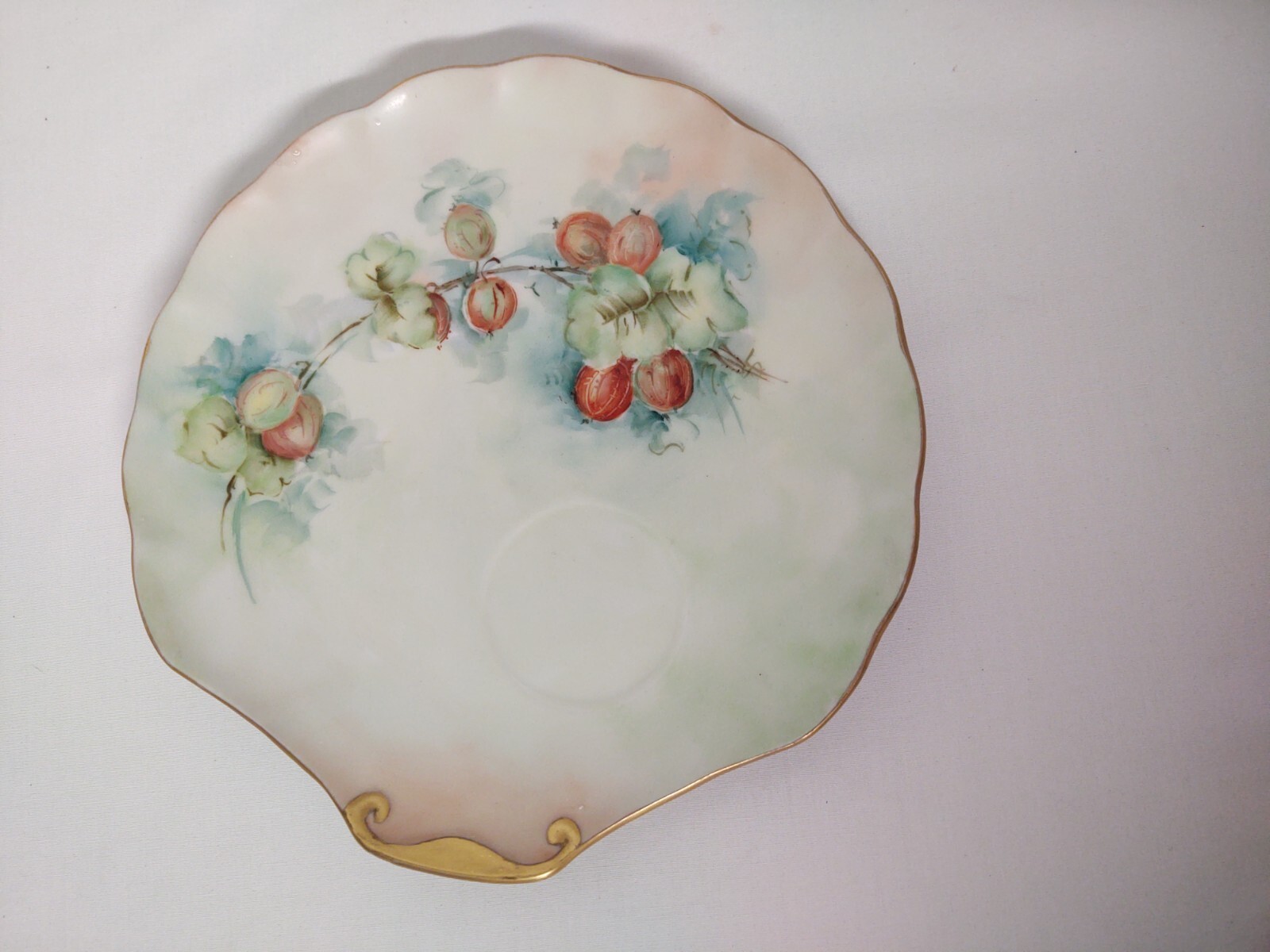 Vintage China Luncheon Plate Fruit And Leaves With Cup Ring