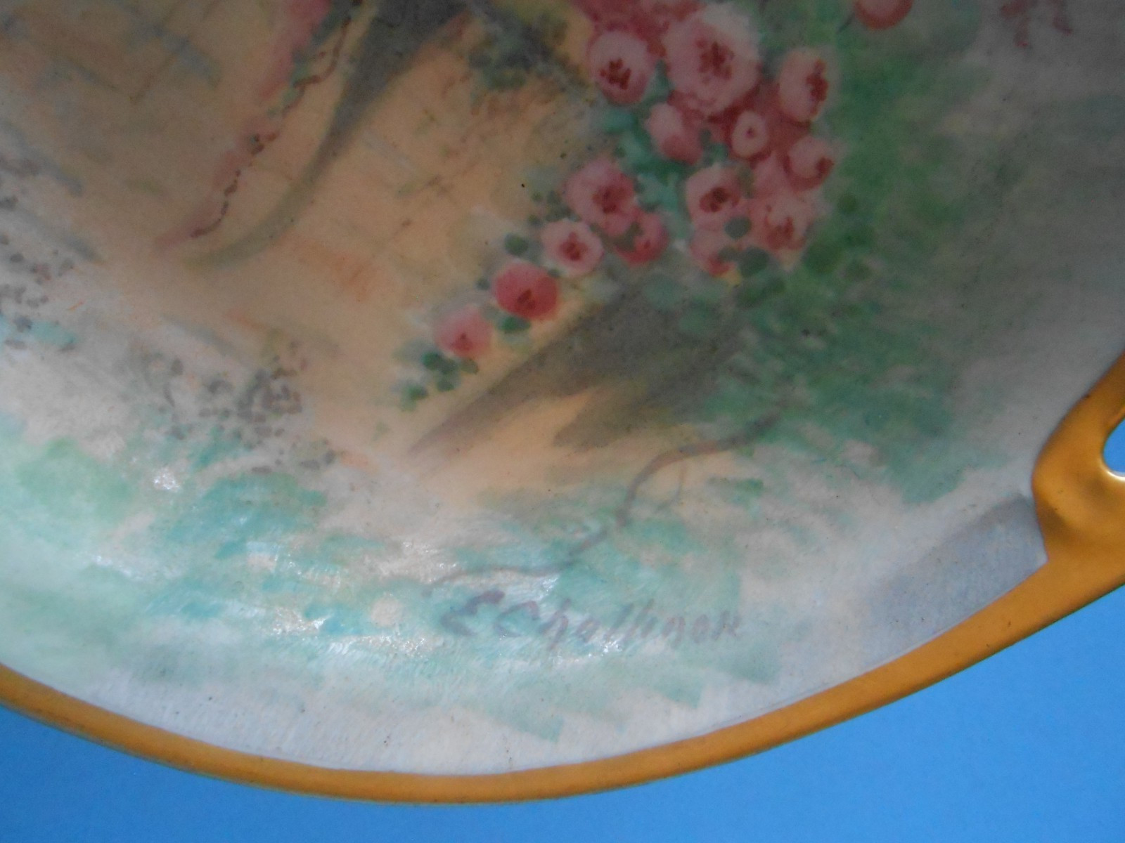 Hand Painted Floral W. A. Pickard China Dish w/ Handles Gold Trim 6.375″ Signed