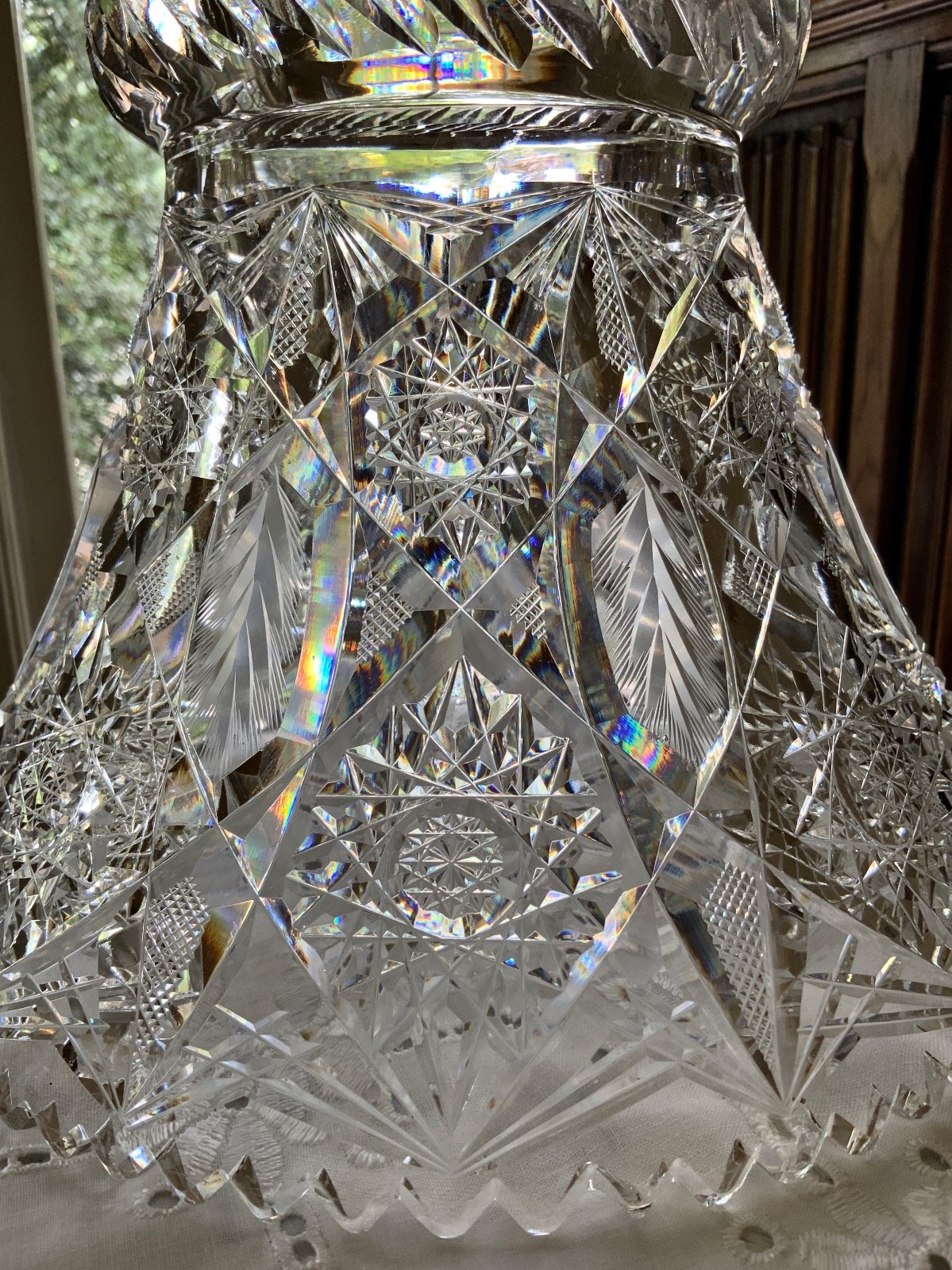 AMERICAN BRILLIANT CUT GLASS PUNCH BOWL BASE STAND C.1900 (MISSING BOWL)