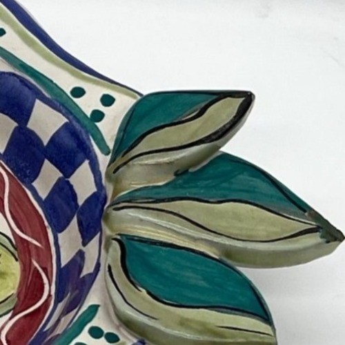 Hand Painted Italian Ceramic Oval Fruit Platter With Leaf Handles And Vibrant Co