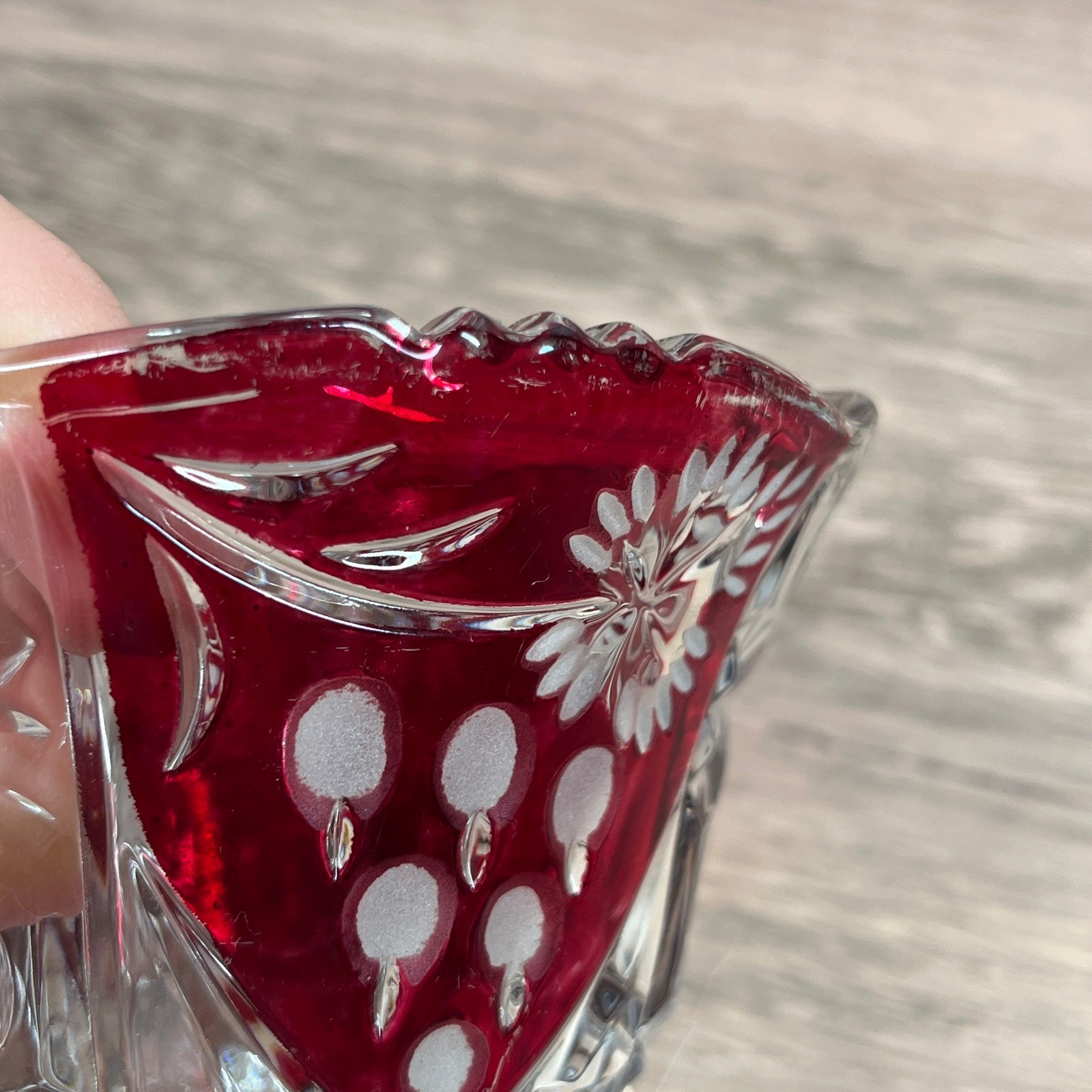 Evita Crystal 3pc Bowl Vase Set Red Clear 24% Lead Crystal Ruby Cut to Clear