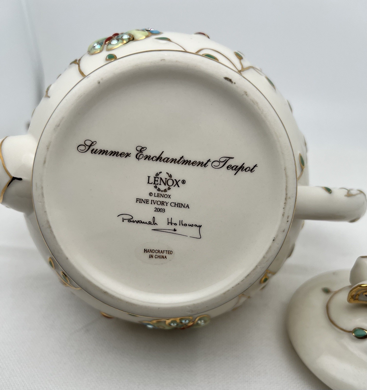 Vintage Lenox Summer Enchantment Teapot Handcrafted 24k Gold Parvaneh Holloway