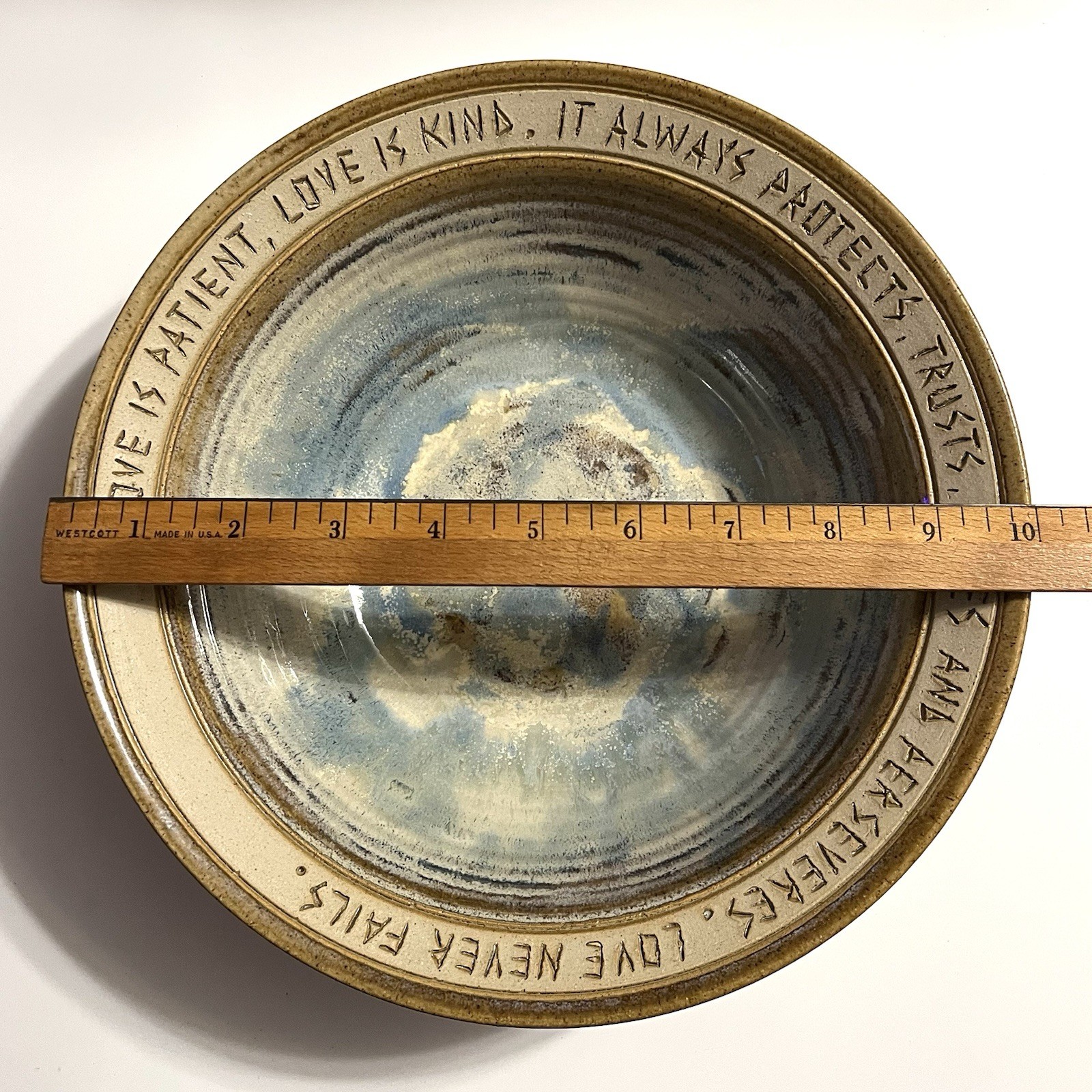 Clay Werks Bryan Becker Handcrafted Studio Pottery 10″ Bowl LOVE IS PATIENT…
