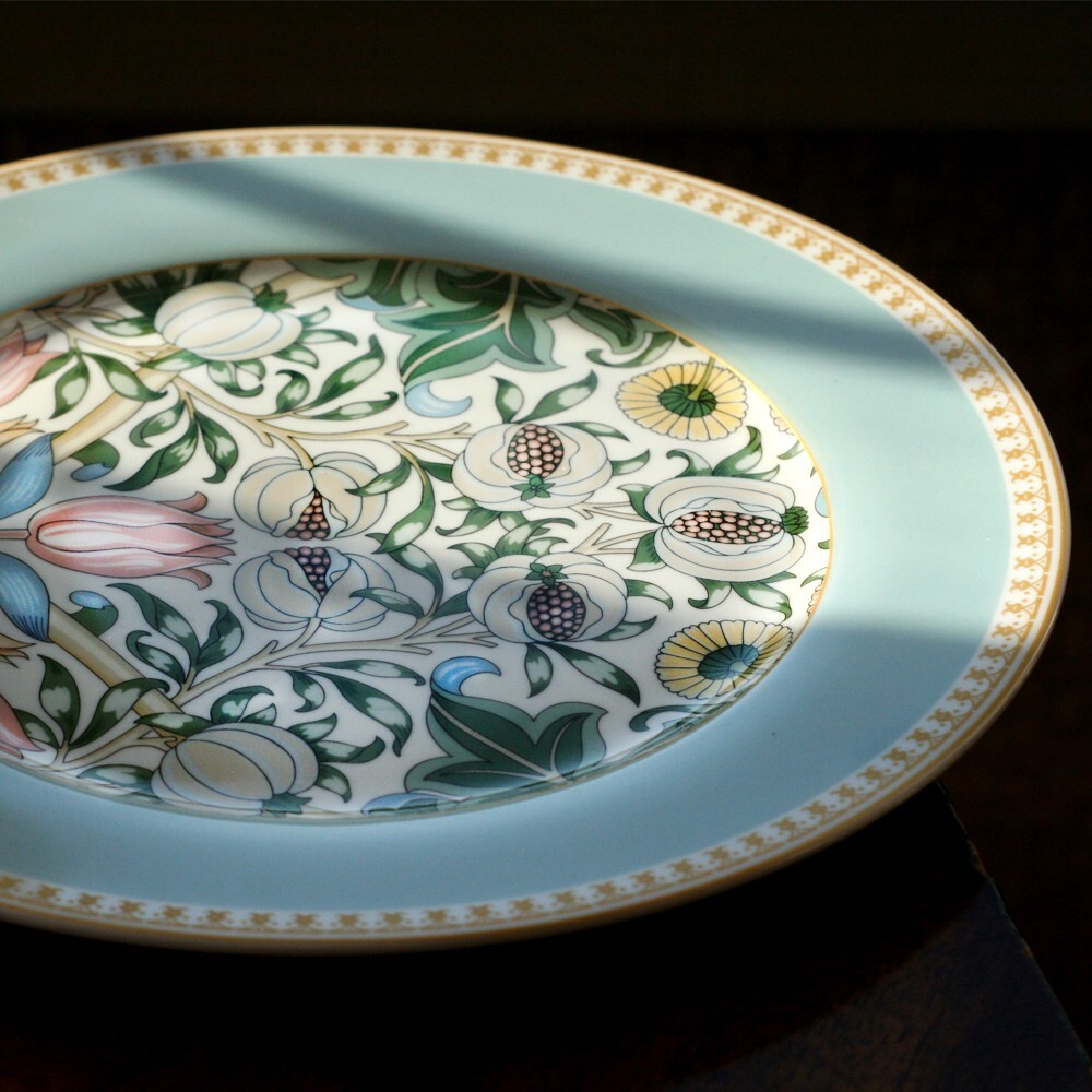 24pc Bone China Dinner Service Set Porcelain Dinnerware MORRIS GARDEN Turquoise