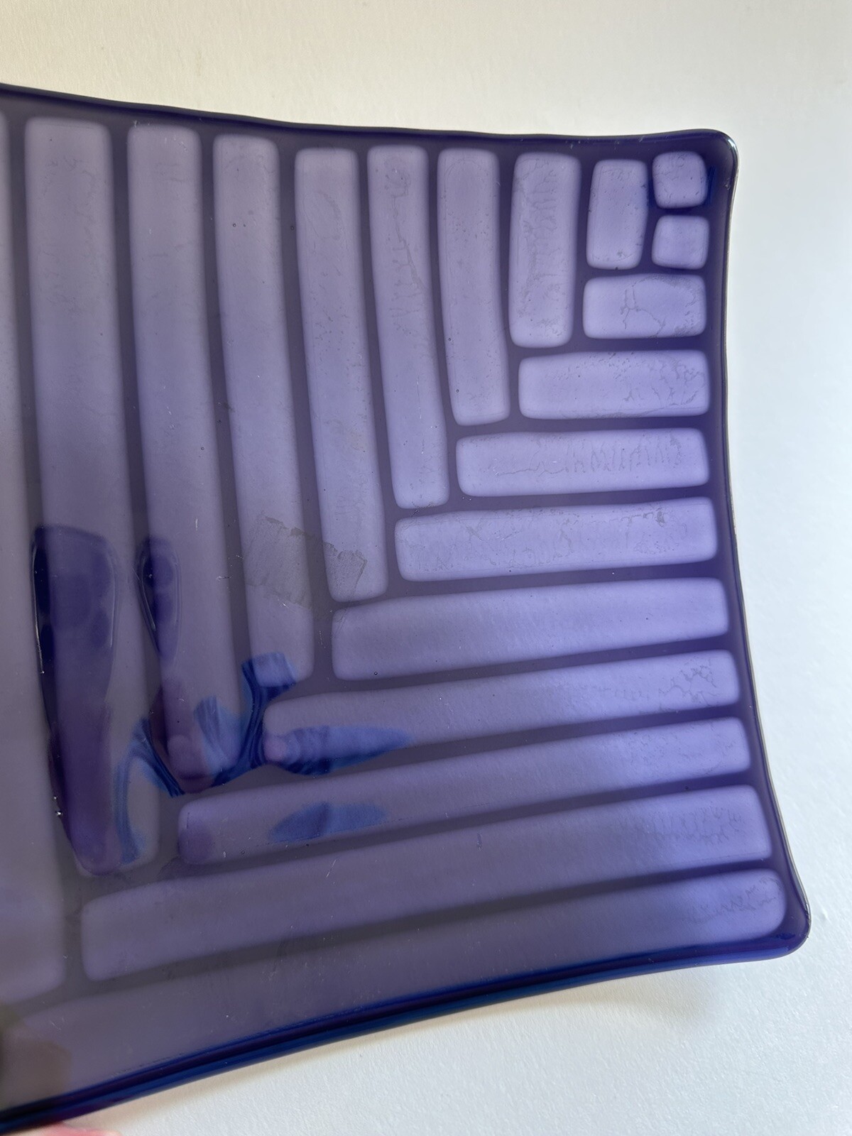 Fused Glass Art Plate Square 8”x8” Abstract Contemporary Modern Amethyst Purple