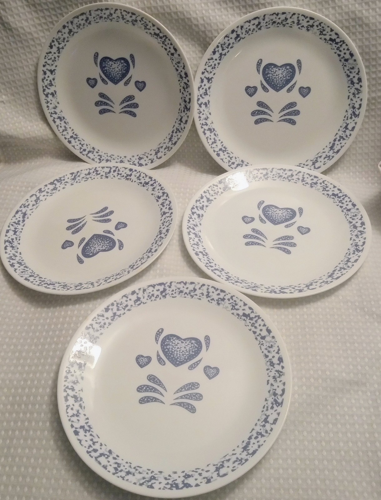 Corelle Spong Blue Hearts Dinner Plates
