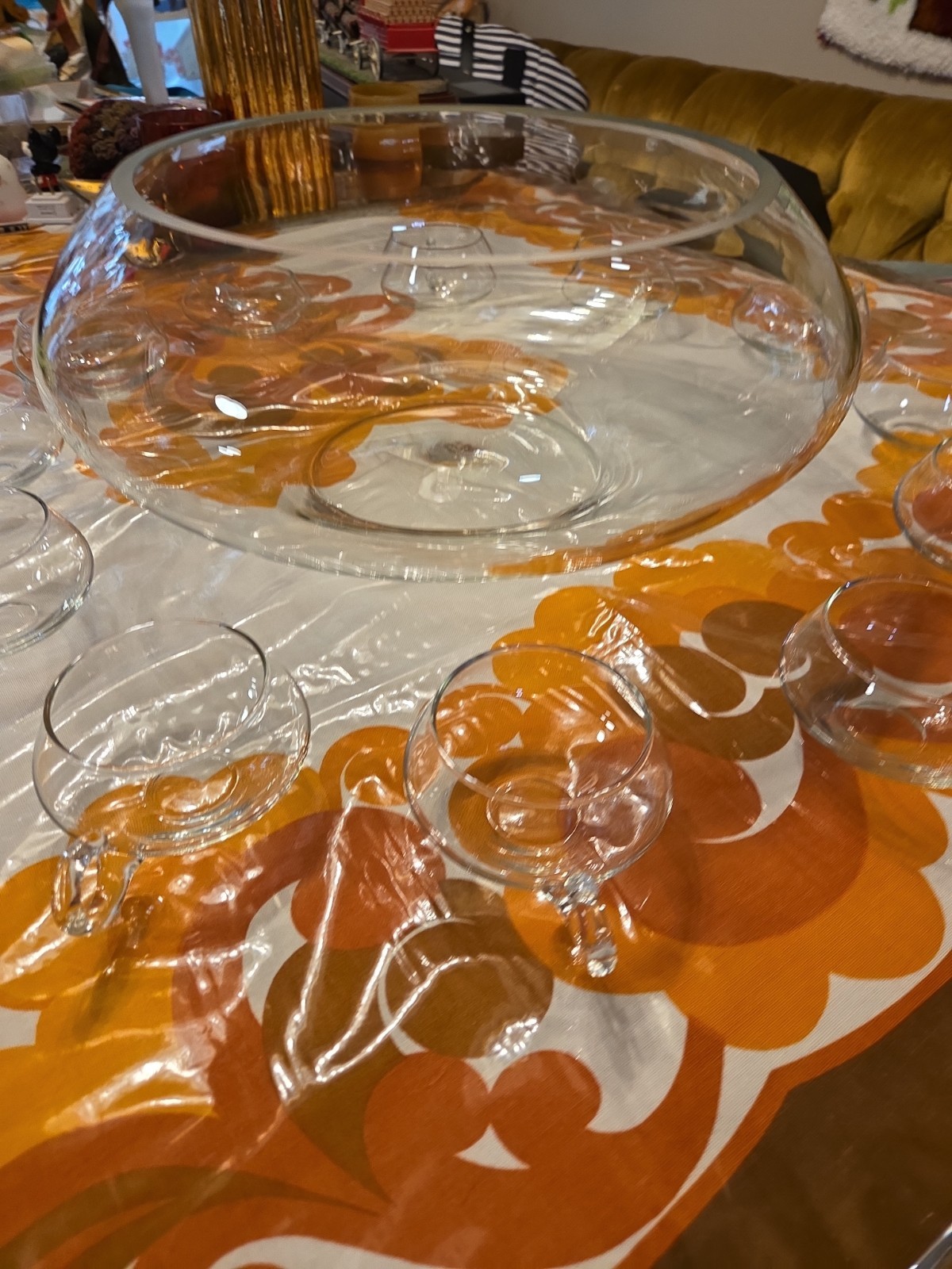 3CHIPS* 14 Piece Hand Blown Crystal Moderno Riekes Crisa Punch Bowl Set w/Ladle