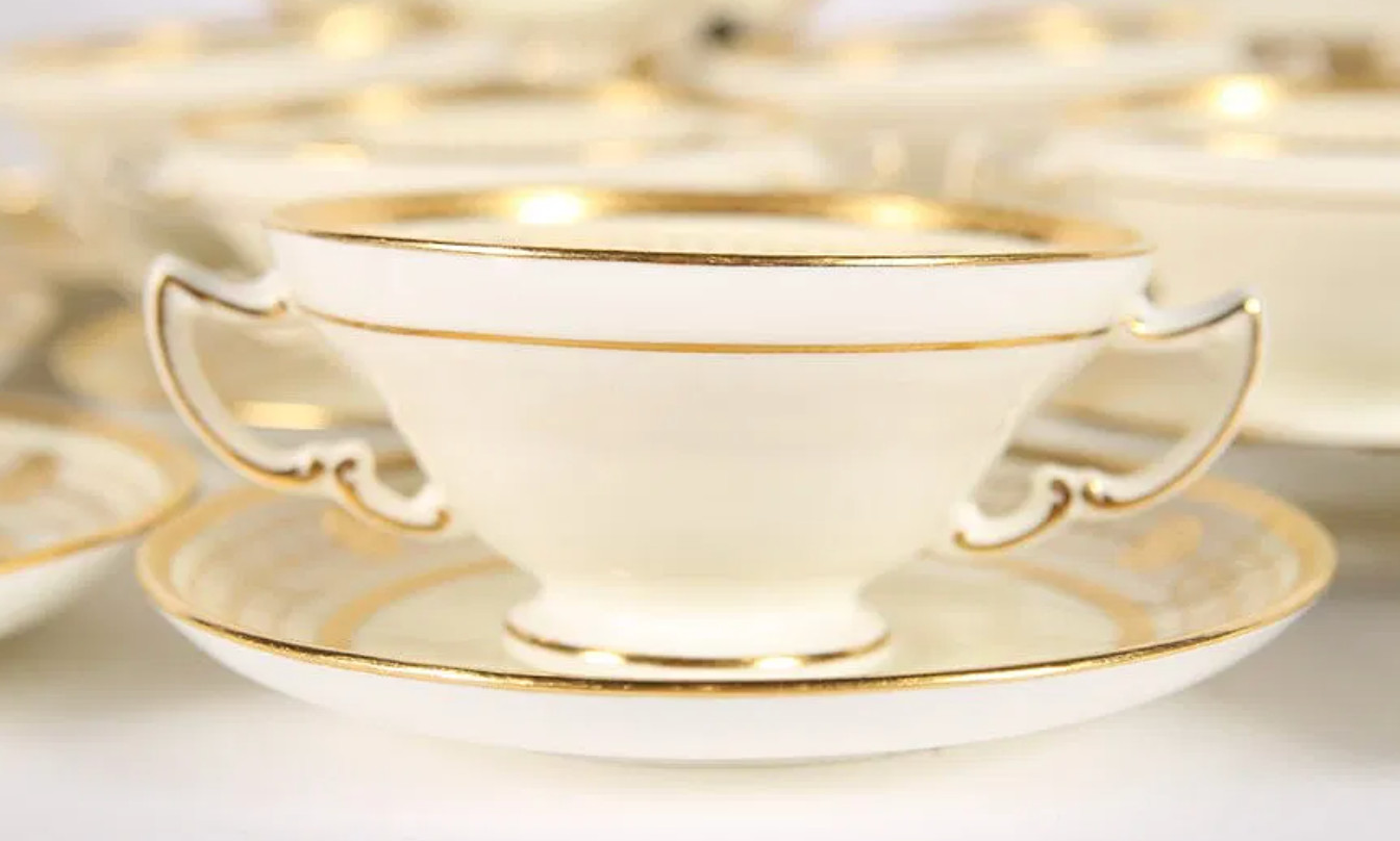 Antique Minton for Tiffany & Co. Cream Soup Bowls & Saucers 22k Gold Set of 9