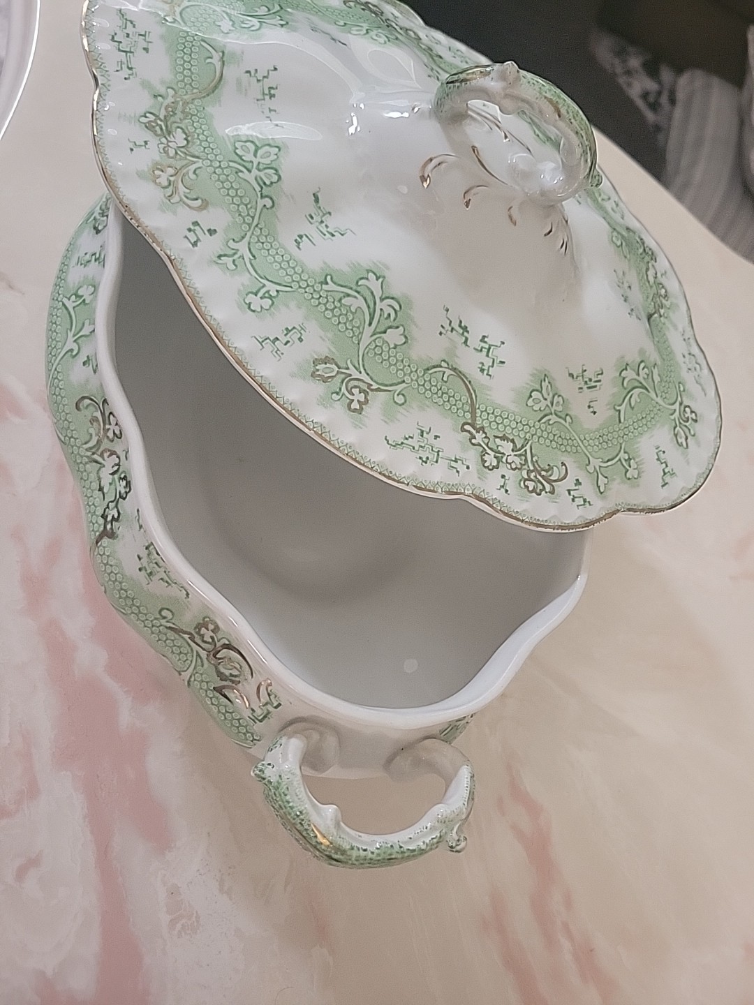 Johnson Brothers Green And Gold Covered Casserole Dish, Vintage