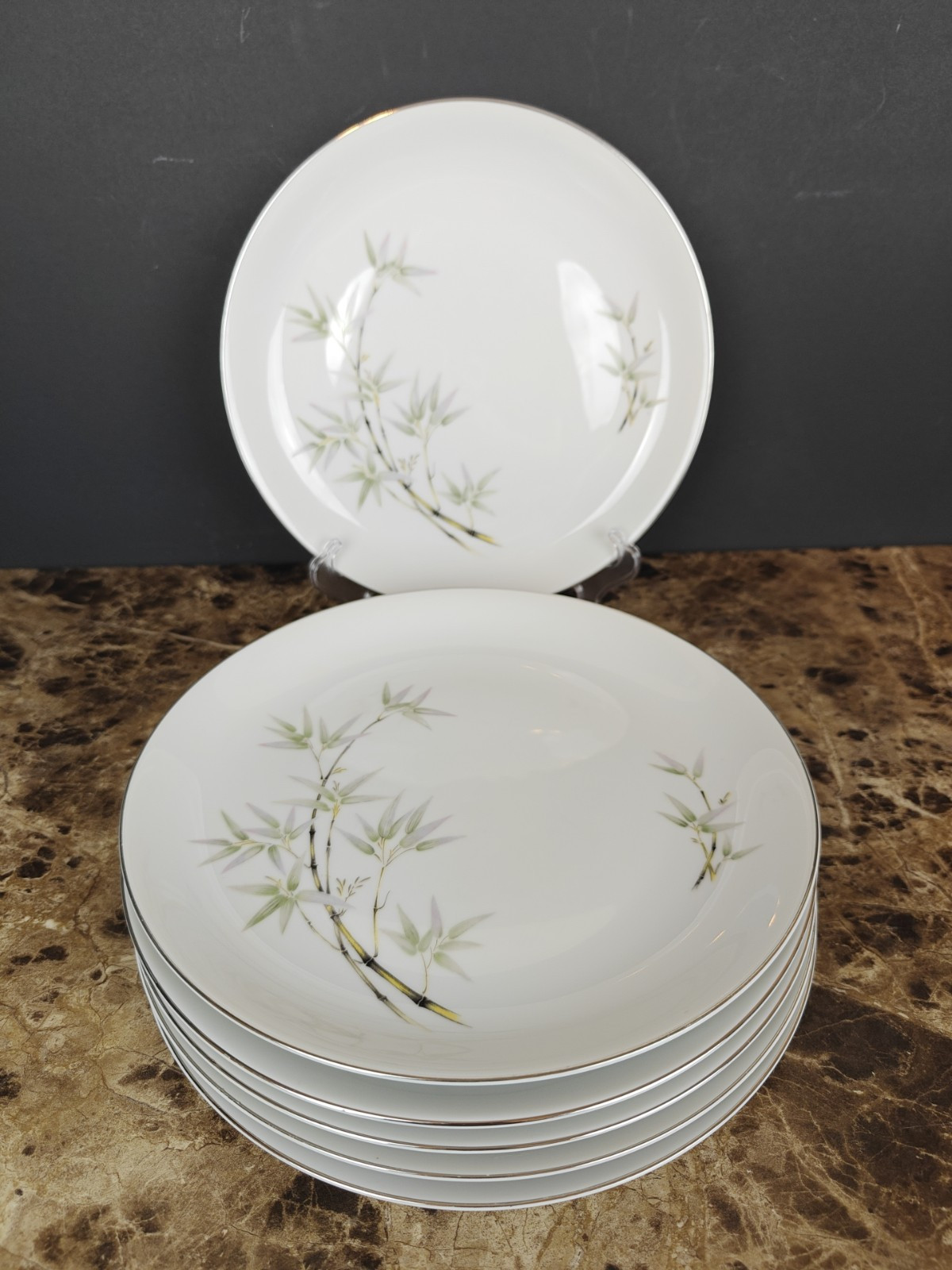 Set Of 6 Empress Fine China Dinner Plates Bamboo Garden 10.5″ Japan 1552