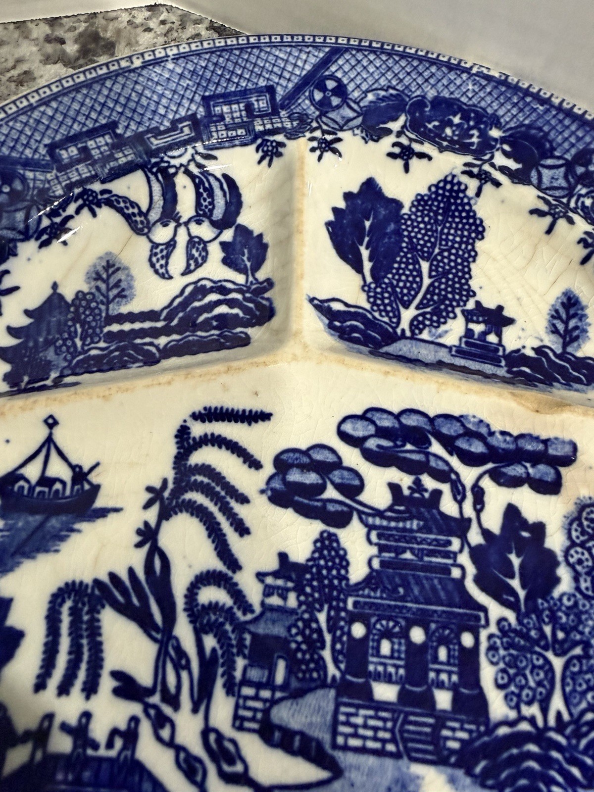 Vintage Blue & White Divided Plates Made in Japan Pre-Owned Qty: 8