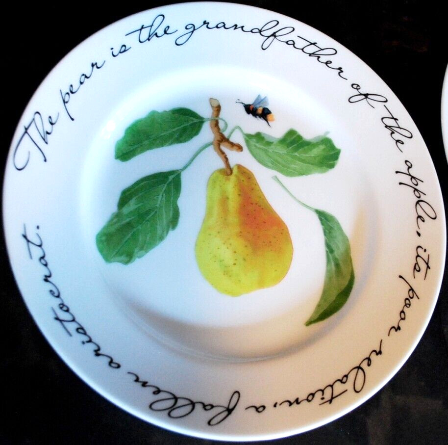 Vintage Set 4 ORCHARD SUITE Williams Sonoma Dessert Plates FRUIT/POETRY 7 7/8″