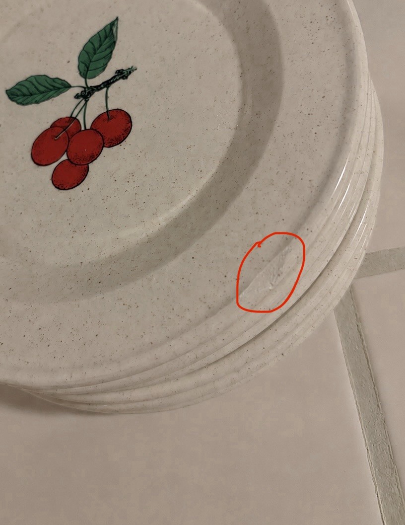 Unmarked Stoneware Luncheon Plate Round Glossy Cherries Beige Red Green