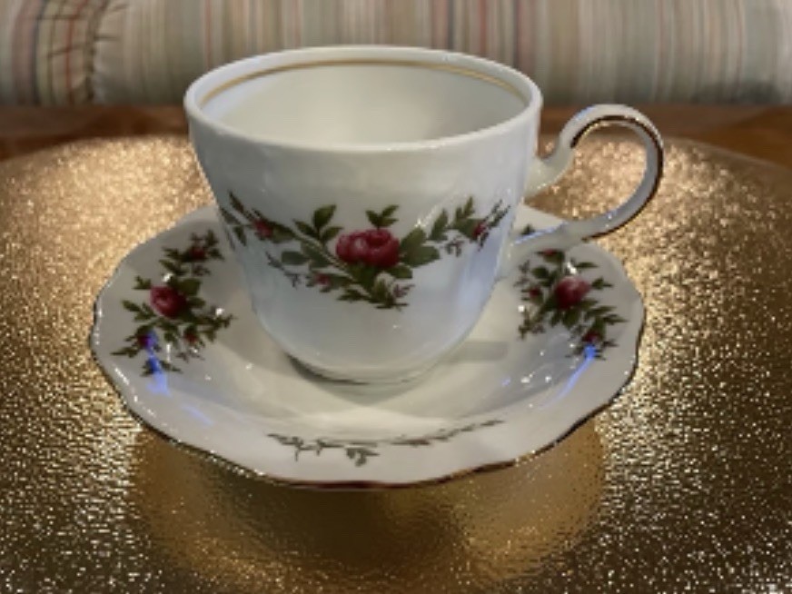 Porcelain Floral Dinner Set White Pink Green Plates Cups Bowls Gravy Boat