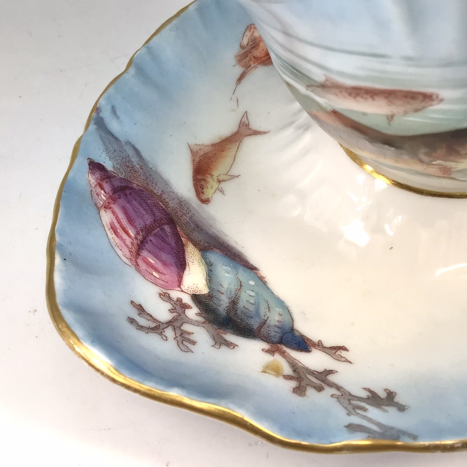Wm Guerin Limoges Fish Gravy Sauce Boat Attached Underplate Hand Painted France