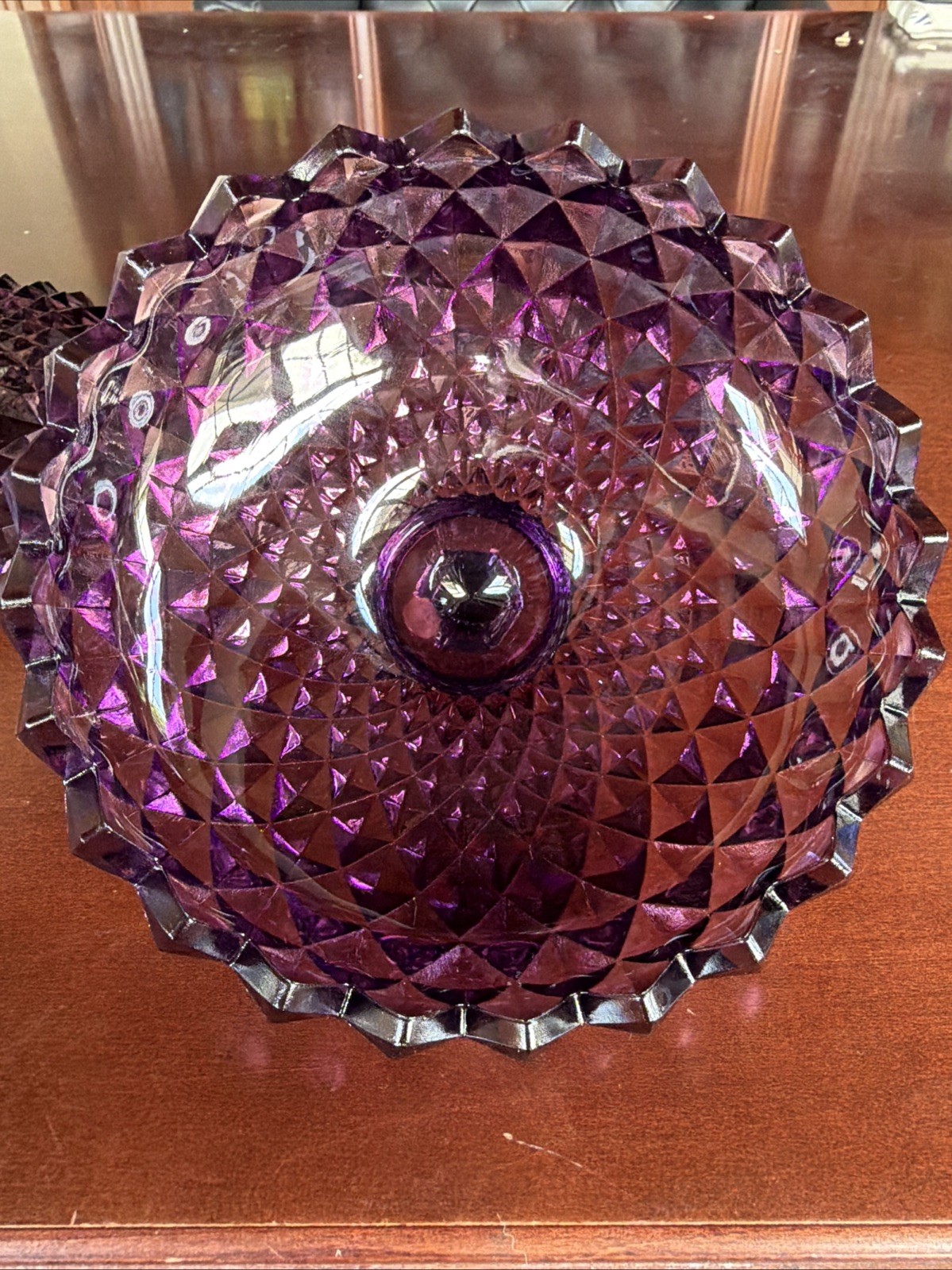 Vintage Westmoreland Glass Amethyst/Purple Sawtooth Covered Candy Dish Signed