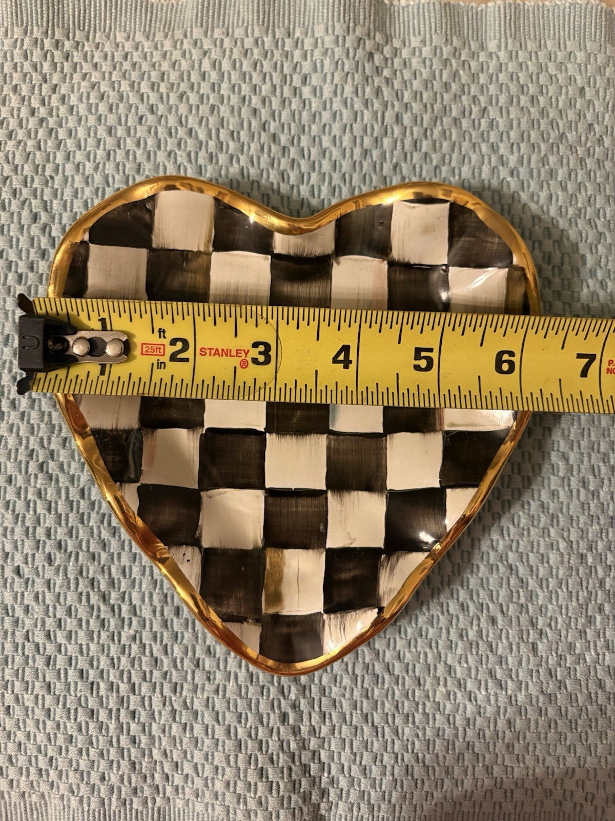 MacKenzie-Childs Courtly Check Heart Dish Tray Hand Painted Gold Trim 2012