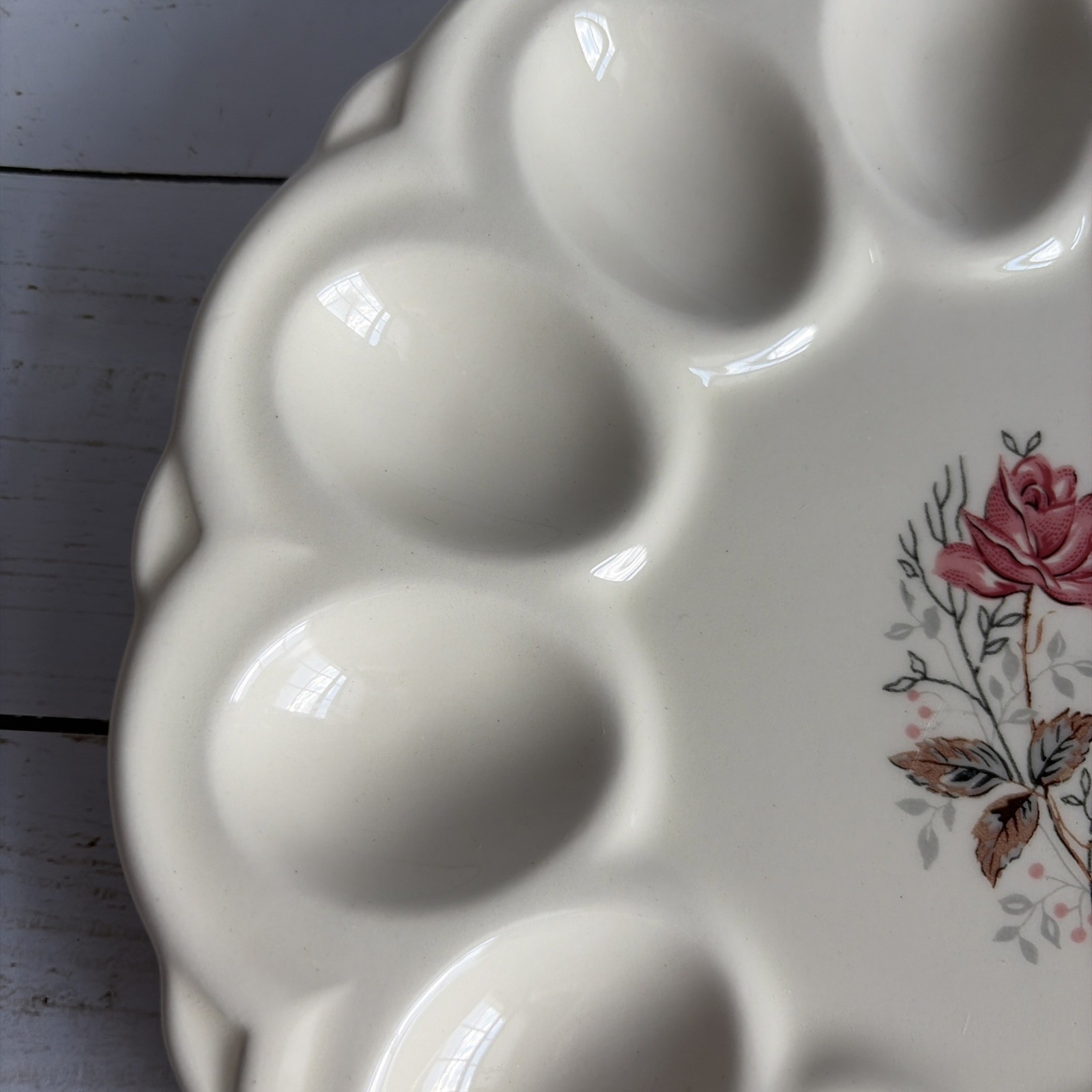 Vintage Ceramic Floral Deviled Egg Dish Plate Royal Rose Pink 9in Round