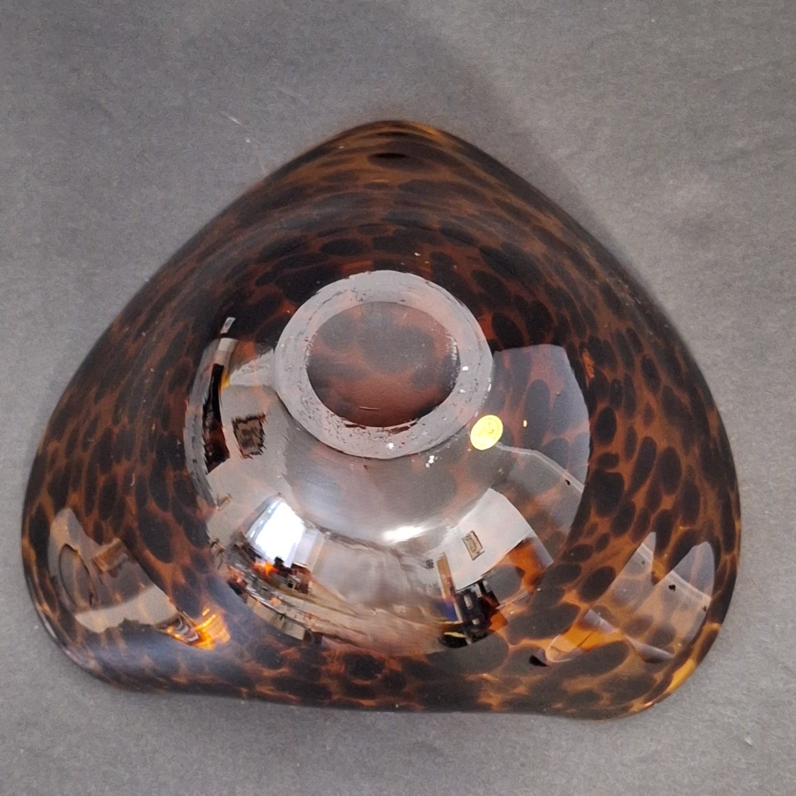 Art Glass Bowl Heart Tortoise Shell Amber Brown Marbled Leapard Design