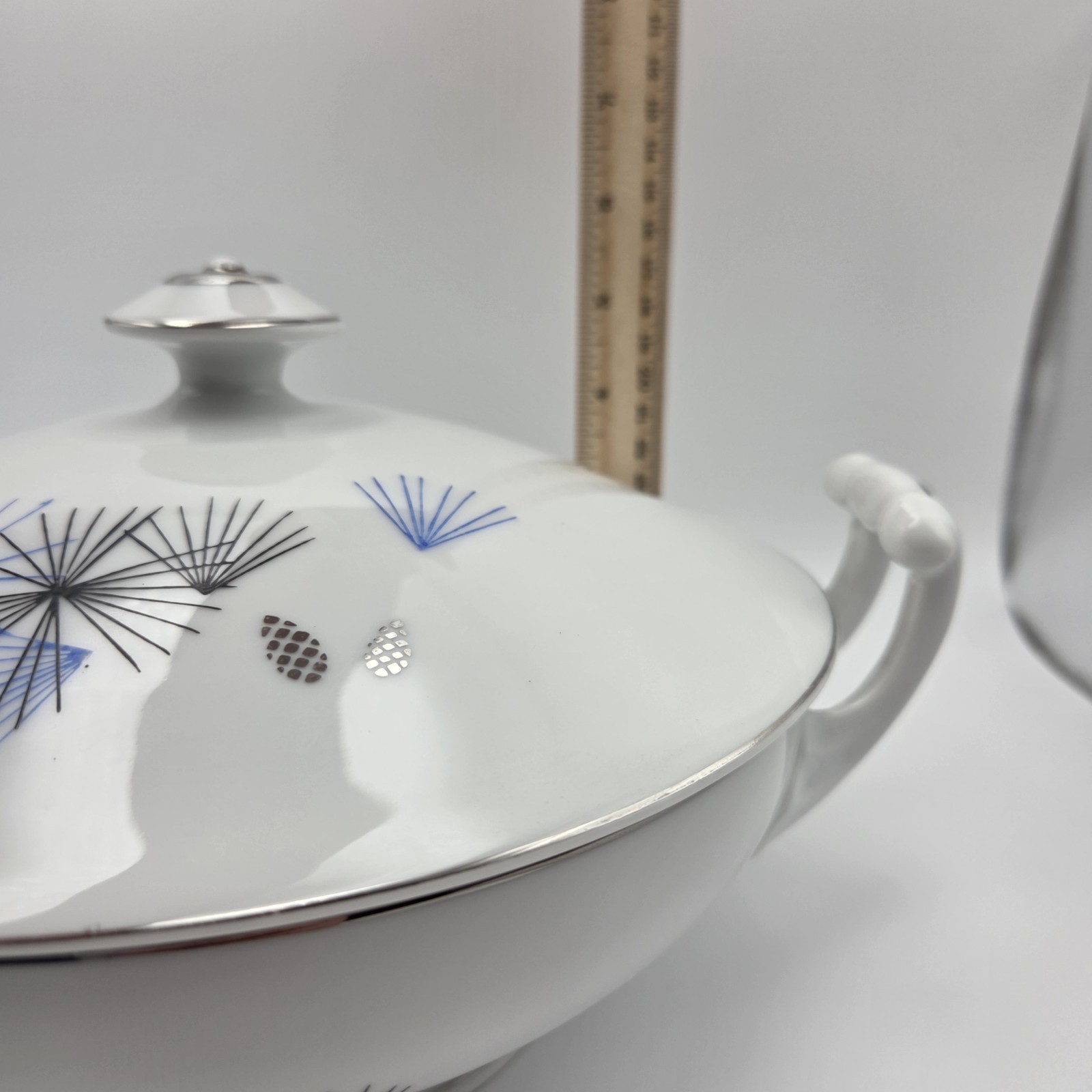Imperial China Japan Colored Pine Cone Covered Casserole Dish MCM Starburst