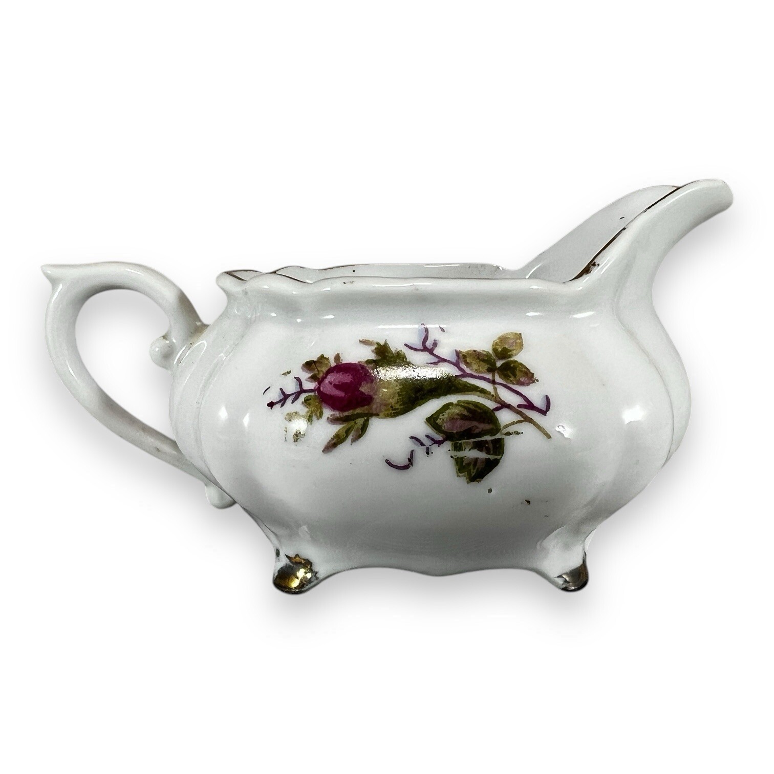 Lipper and Mann Creamer. Pompadout rose pattern oval Shape. Coffee Tea
