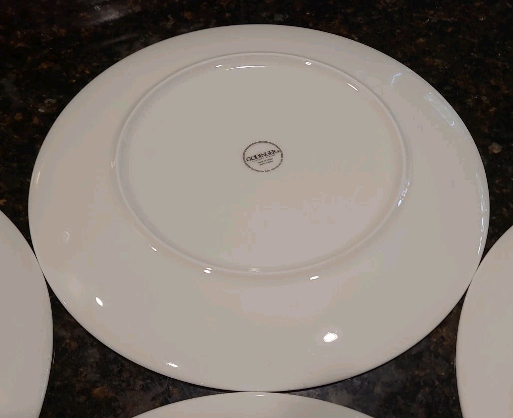 SET OF 5 Godinger Elegant Dining Bone China Round White 9 1/8” Luncheon Plates