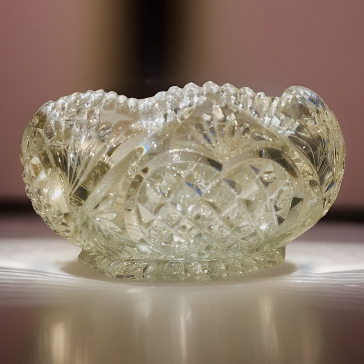American Brilliant Period Antique Hand Cut Star Hobstar Sawtooth Rim Bowl