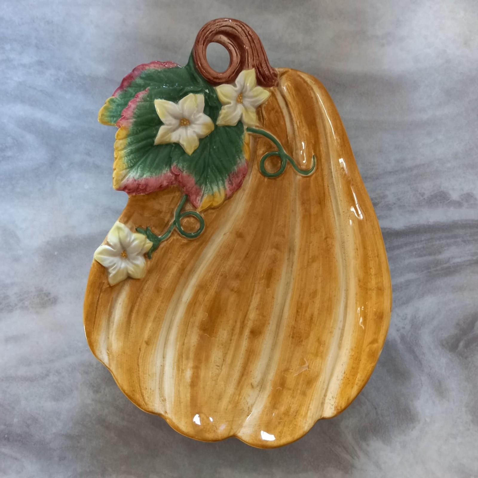 Fitz & Floyd Gardening Gourmet Pumpkin Plate Canapé Appetizer Cottagecore 9.25”