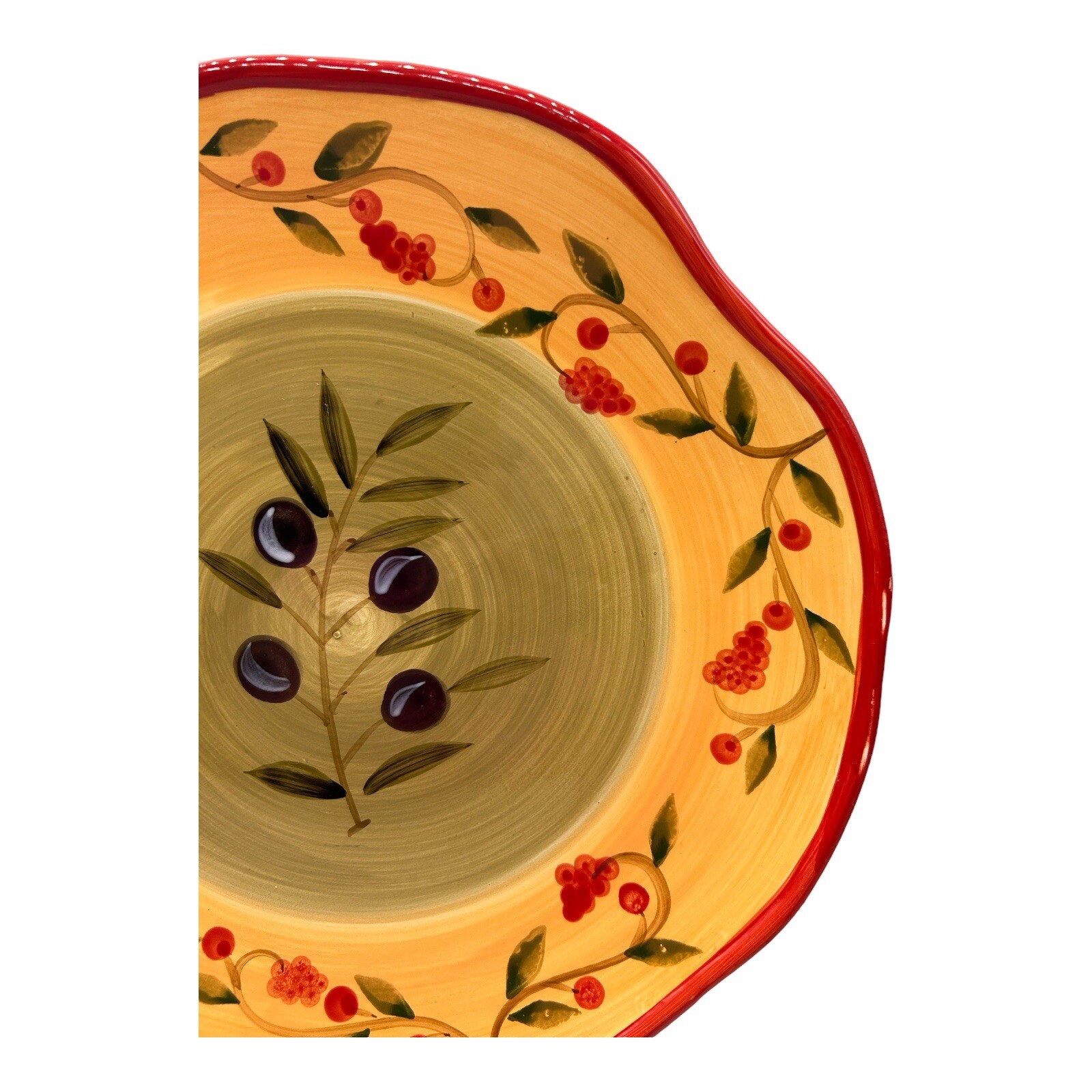 Primavera Hand Painted by Casa Elite Round Platter Olives & Orange Italian 12″