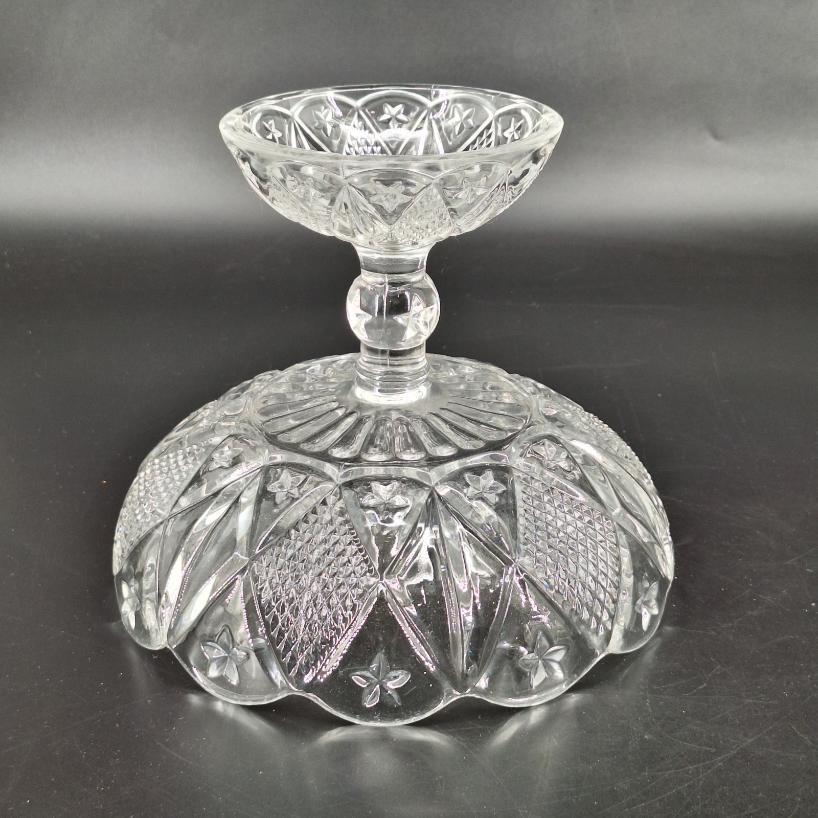 EAPG Ohio Flint Glass Co #488 Diamond Compote Foot Candy Dish Vintage
