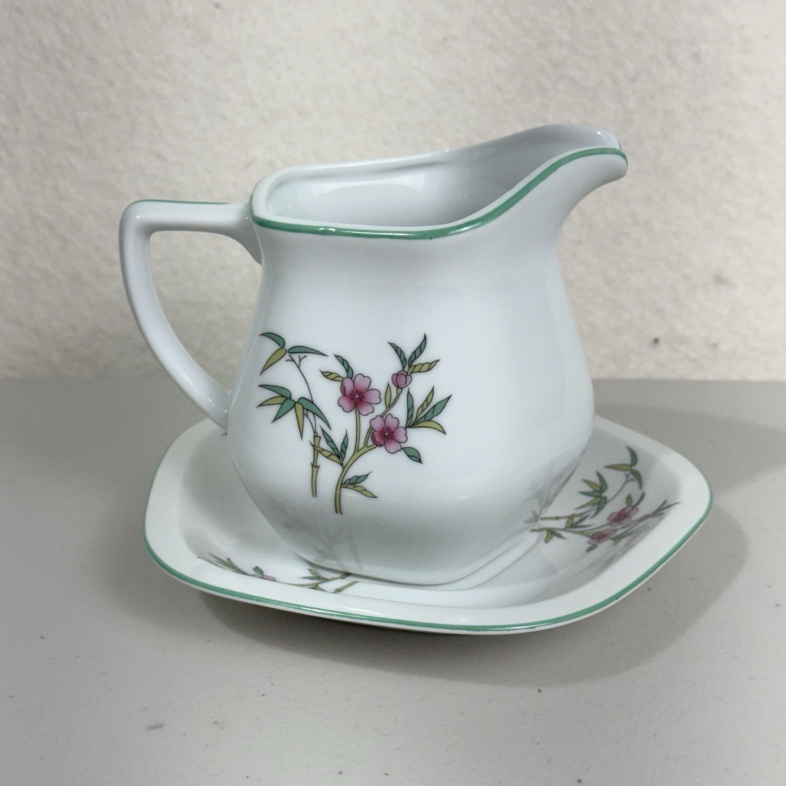 Andre Richard Japan VTG Porcelain Creamer Pitcher & Saucer Plate Indian Tree