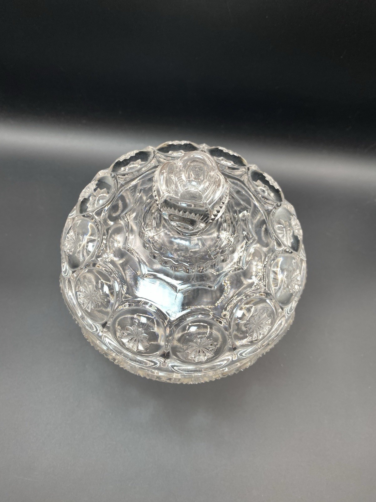 L.E. Smith Clear Glass Moon & Stars Large Footed Candy Dish w/ Lid 10”