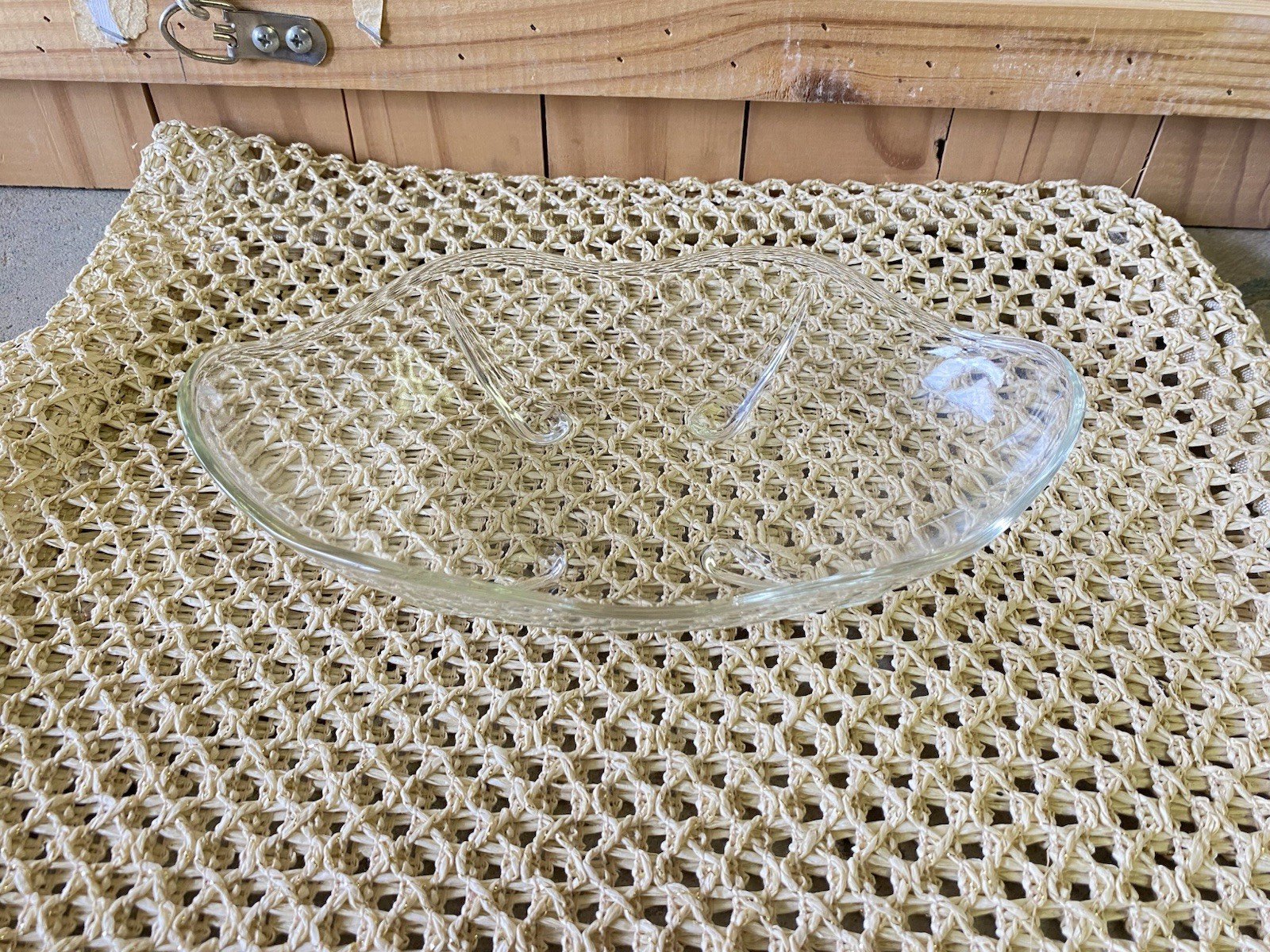 Vintage Anchor Hocking Swedish Modern relish Bowl Tear Drop Footed Clear