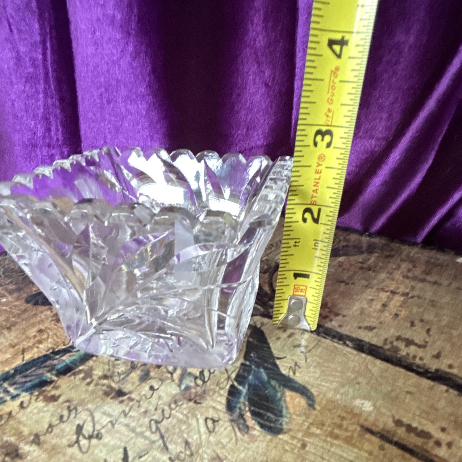 Clear Pressed Glass Starburst Pattern Square Bowl Decorative 3 in x 2 in H