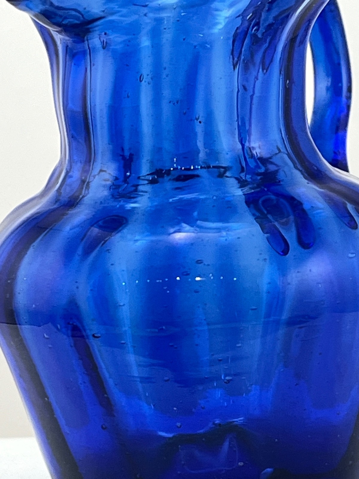 Hand Blown Cobalt Blue Swirl Glass Creamer Small Pitcher with Applied Handle 3″