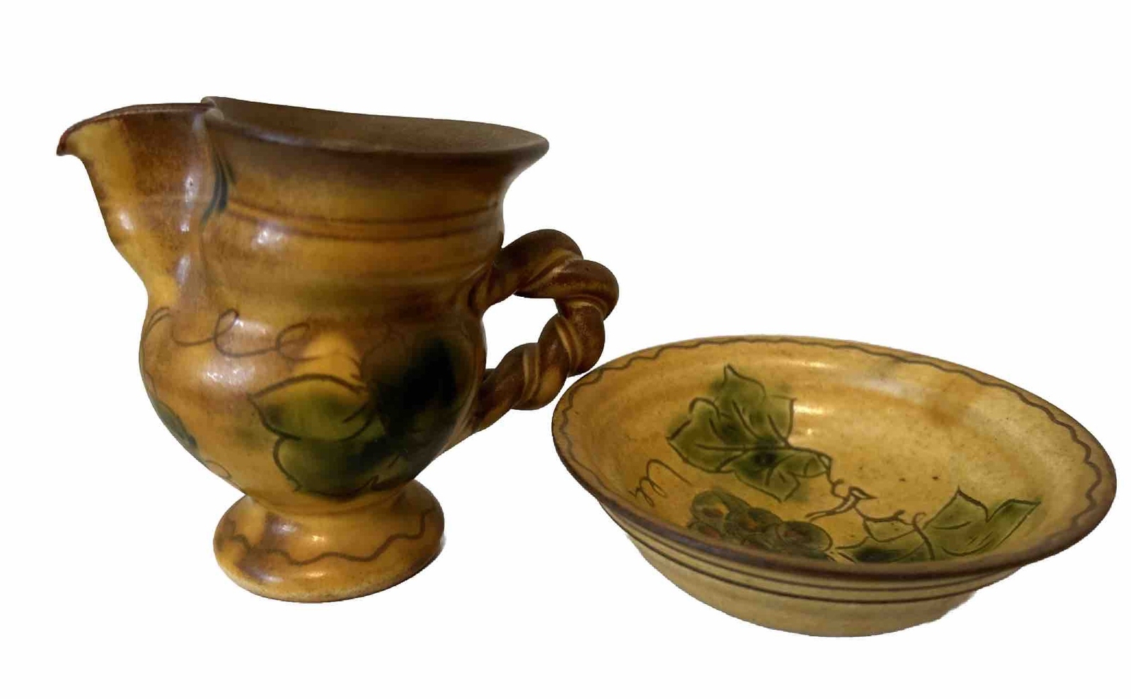 Miniature SN Liechtenstein Pitcher Creamer w Saucer Bowl Handmade Tuscan Grapes