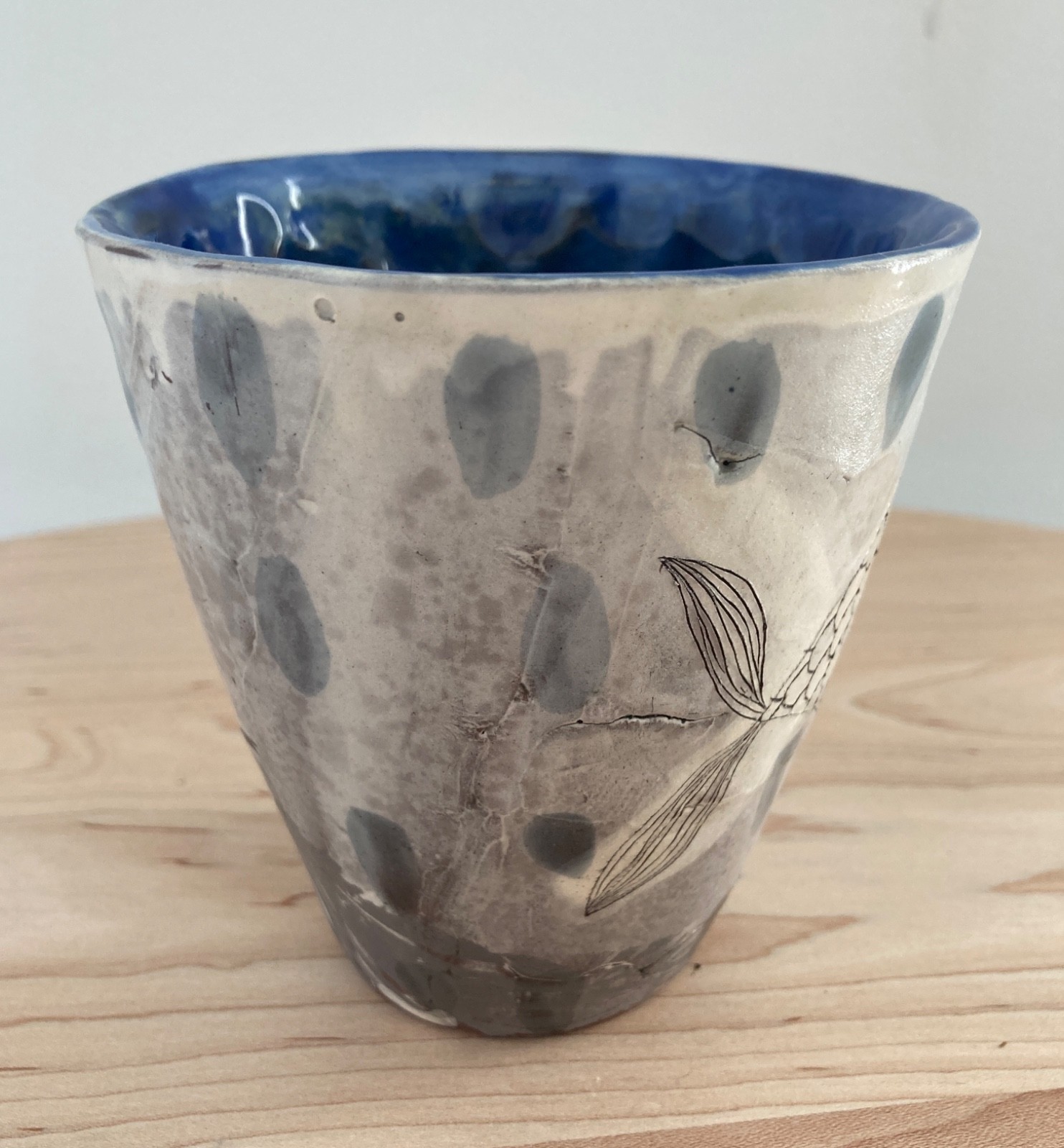 Mug Lynne Hobaica Stoneware Pottery CUP Fish Creature and patterns