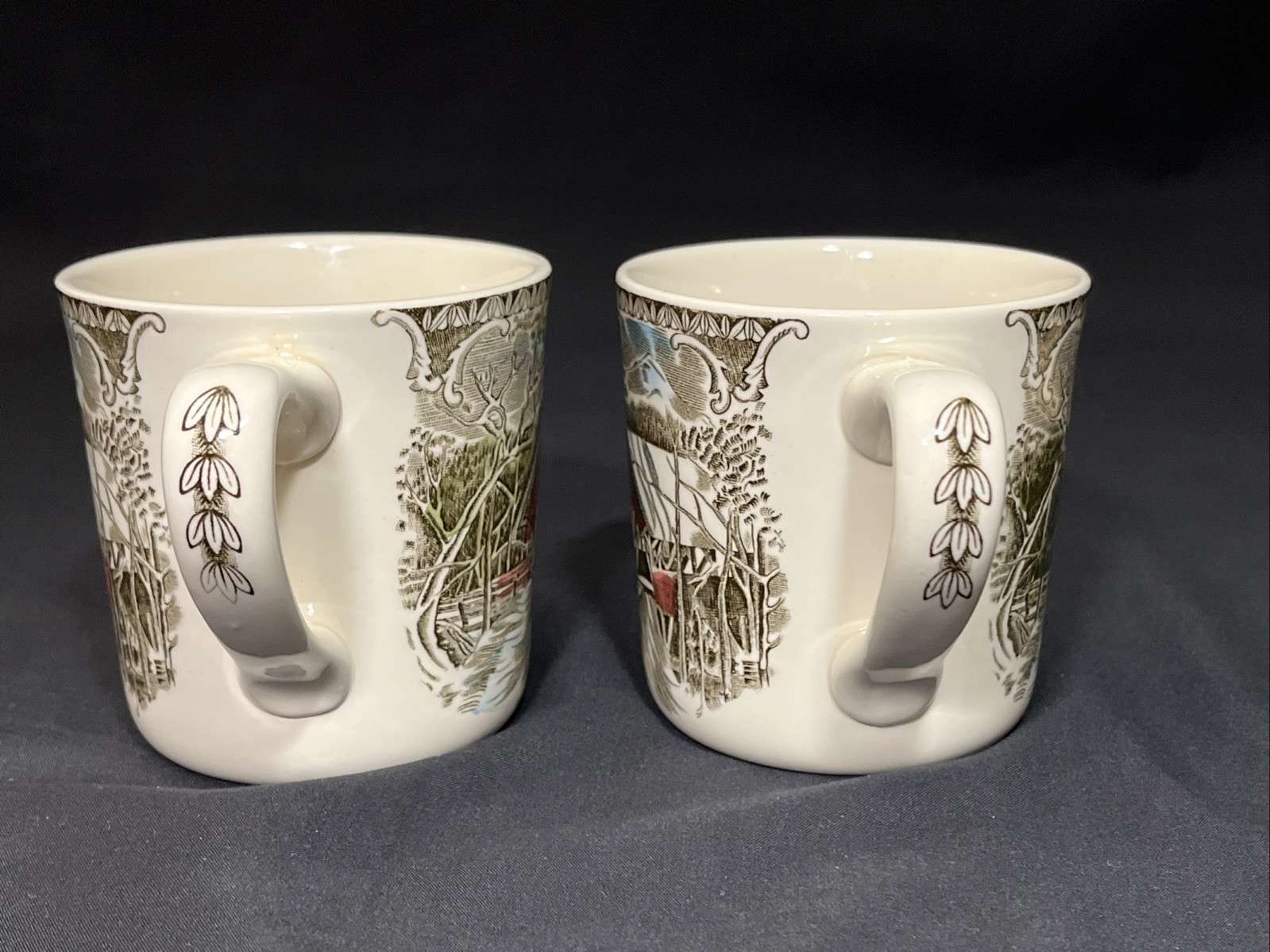 2 Johnson Bros Friendly Village Coffee Cups Mugs Covered Bridge 3.25″ England