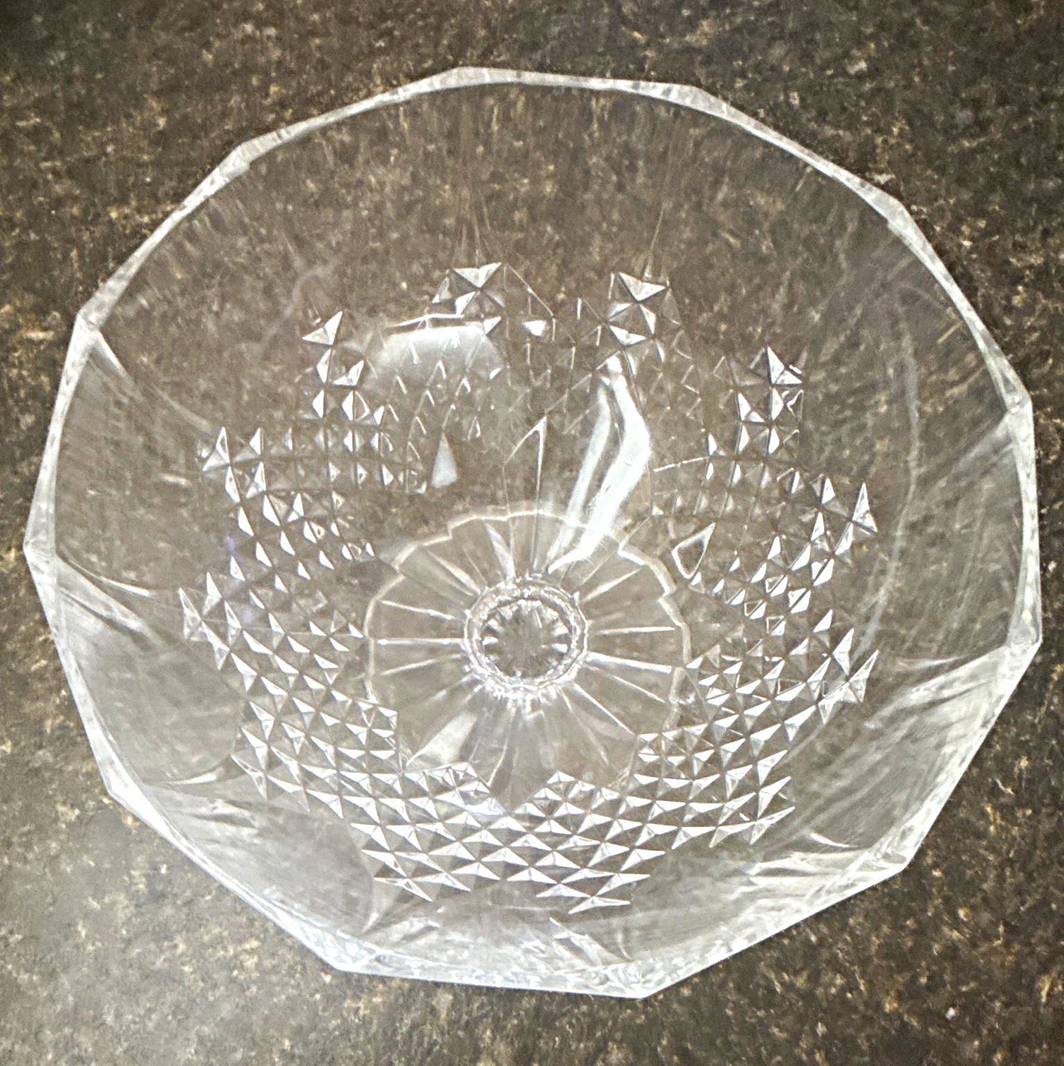 Clear Cut Glass Diamond Pattern Round Pedestal Footed Serving Bowl Compote