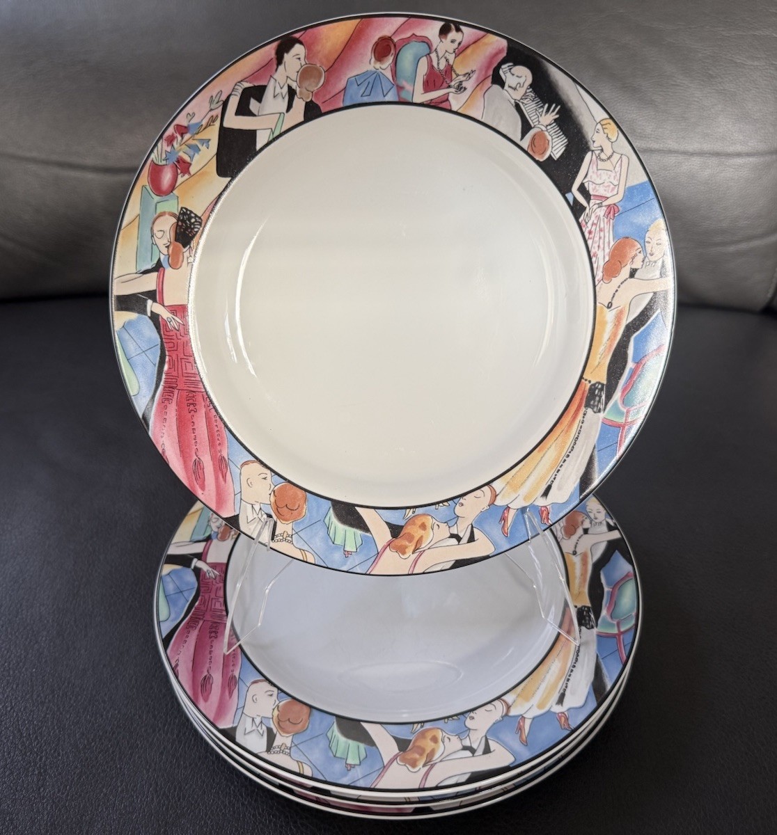 4-Sakura”Tango” #993 By Sue Zipkin Salad/Dessert Plates Art Deco Style 1993-1994