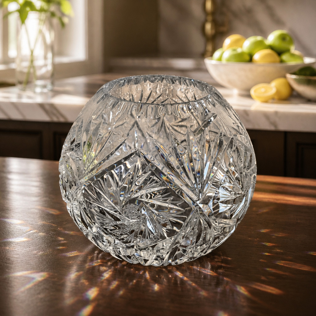 Vintage Cut Lead Crystal Rose Bowl