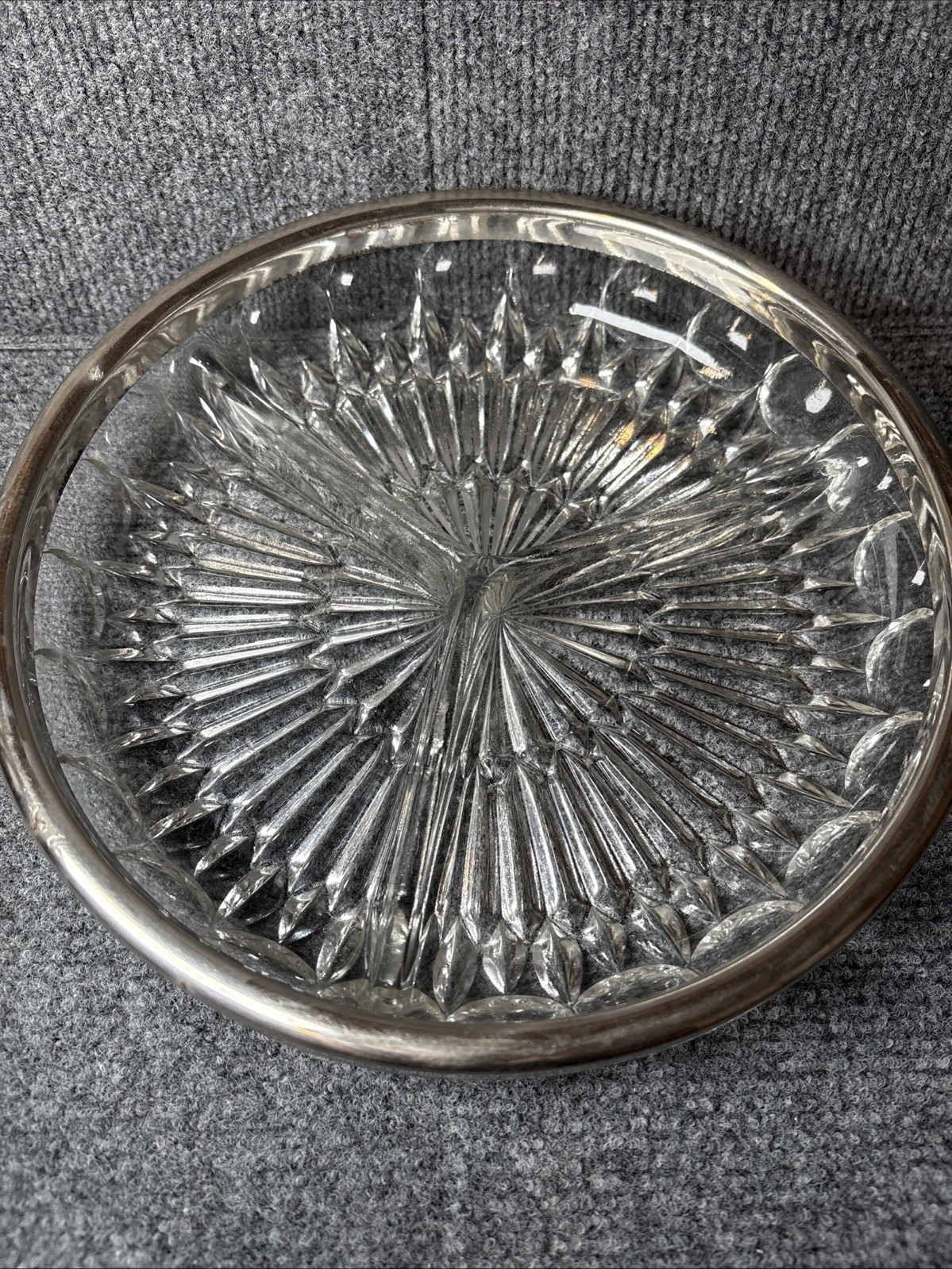 Vintage Pressed Glass 3 Part Relish Dish 9″ With Metal Band 2 1/2 Pounds