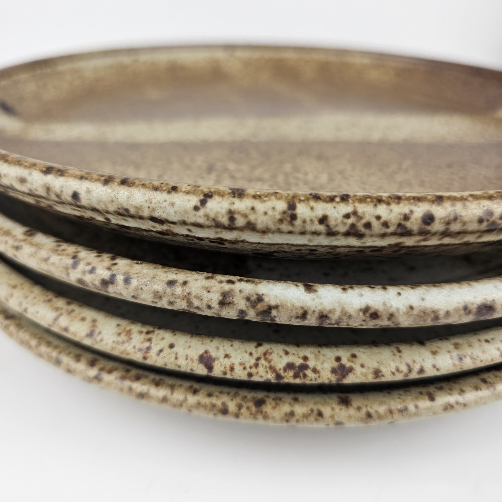 Signed Studio Pottery Abstract Minimalist Glaze Stoneware Dinner Plate Set of 4